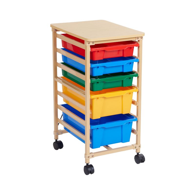 ECR4Kids Mobile Storage Organizer with 5 Trays, Sand with Assorted Color Drawers