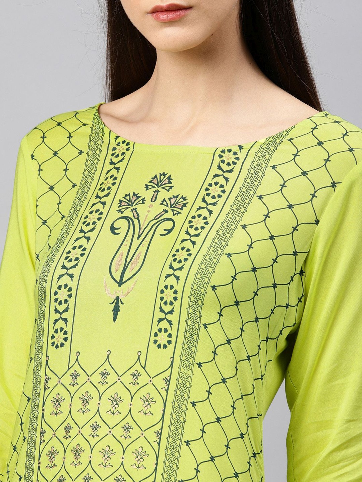 Alena Green Printed Straight Kurta