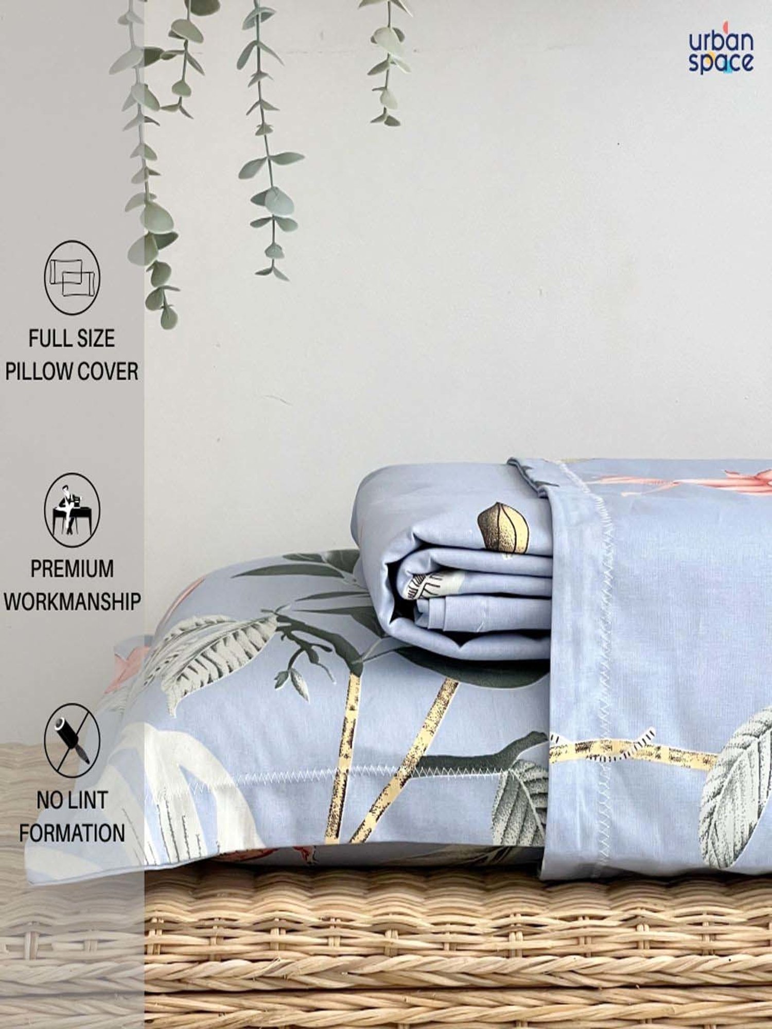 Urban Space Grey & Peach Cotton 200 TC King Bedsheet with 2 Pillow Covers