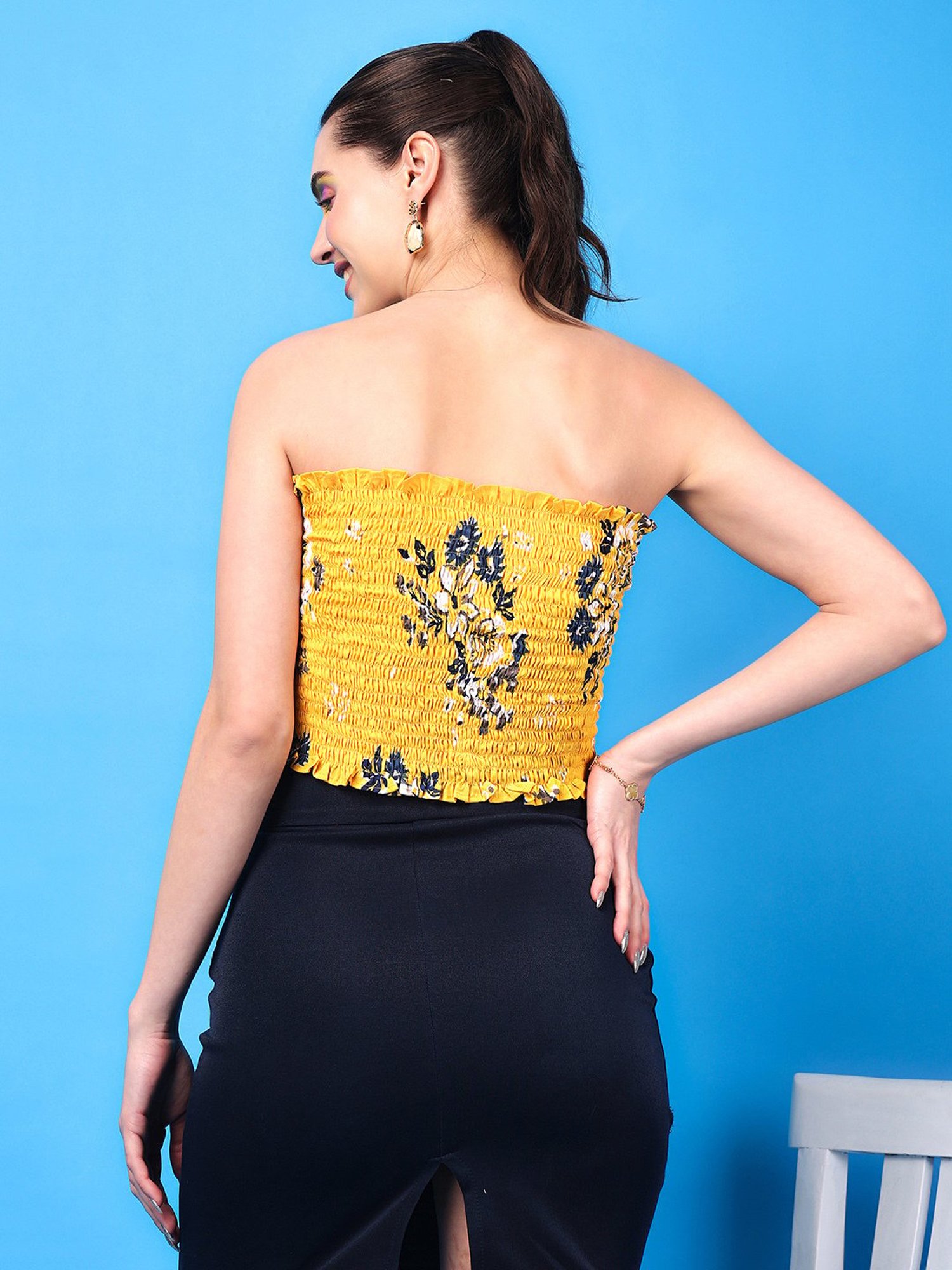 Scorpius Yellow Floral Print Crop Top