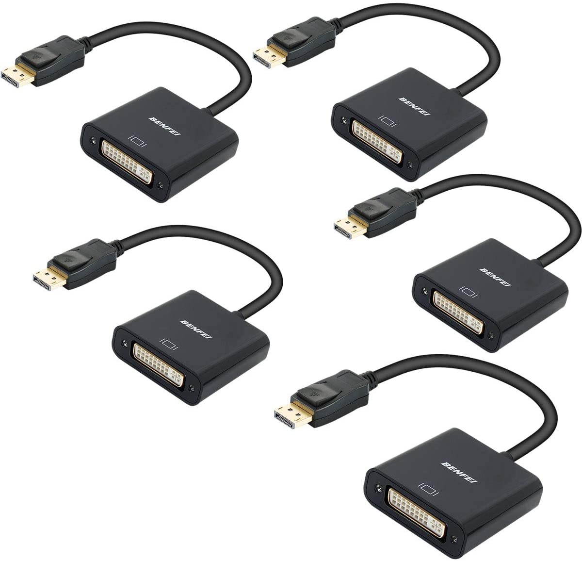 DisplayPort to DVI DVI-D Single Link Adapter 5 Pack, Benfei Display Port to DVI Converter Male to Female Black Compatible for Lenovo, Dell, HP and Other Brand