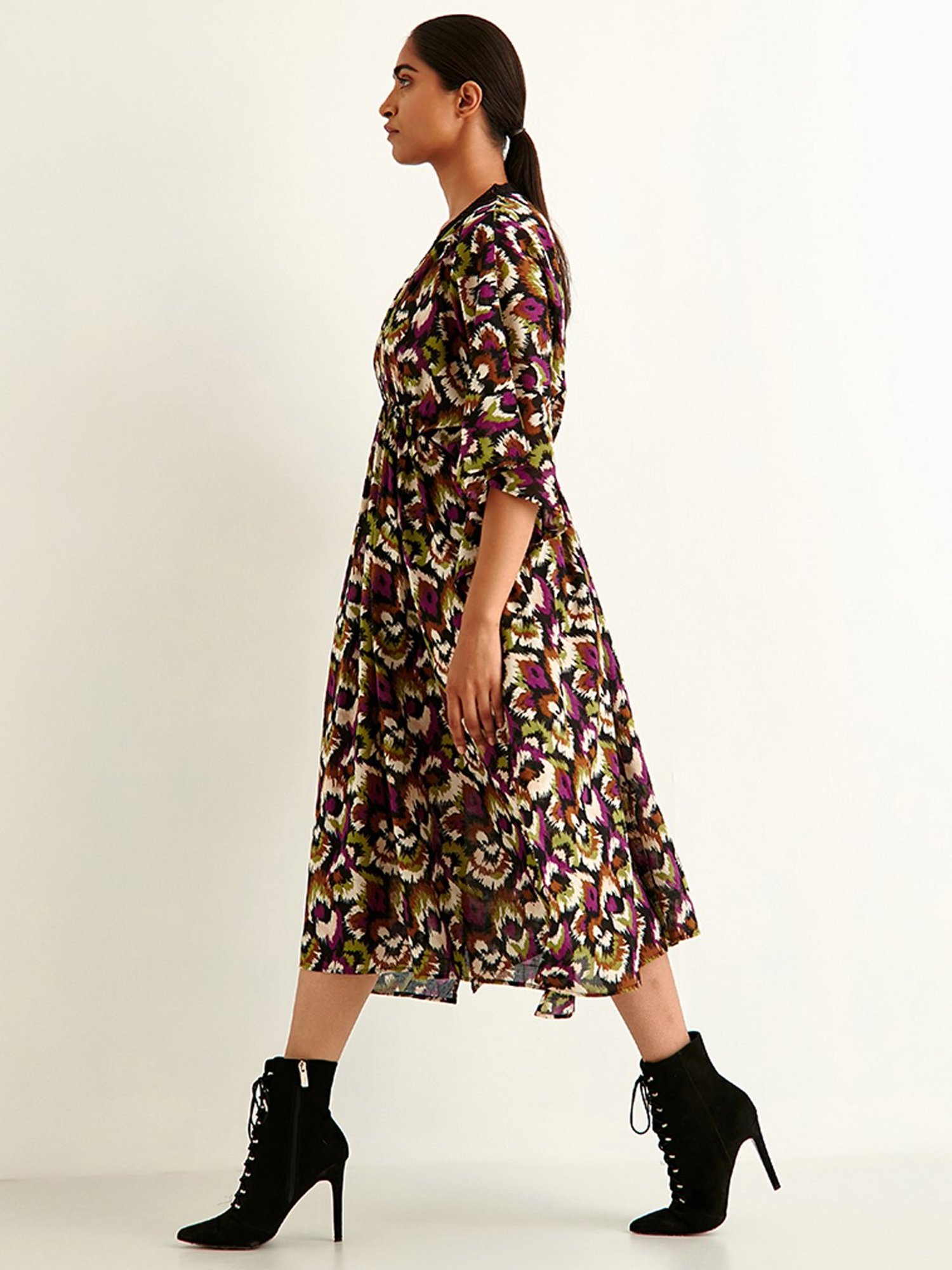 ANCESTRY Purple Printed Kaftan Dress