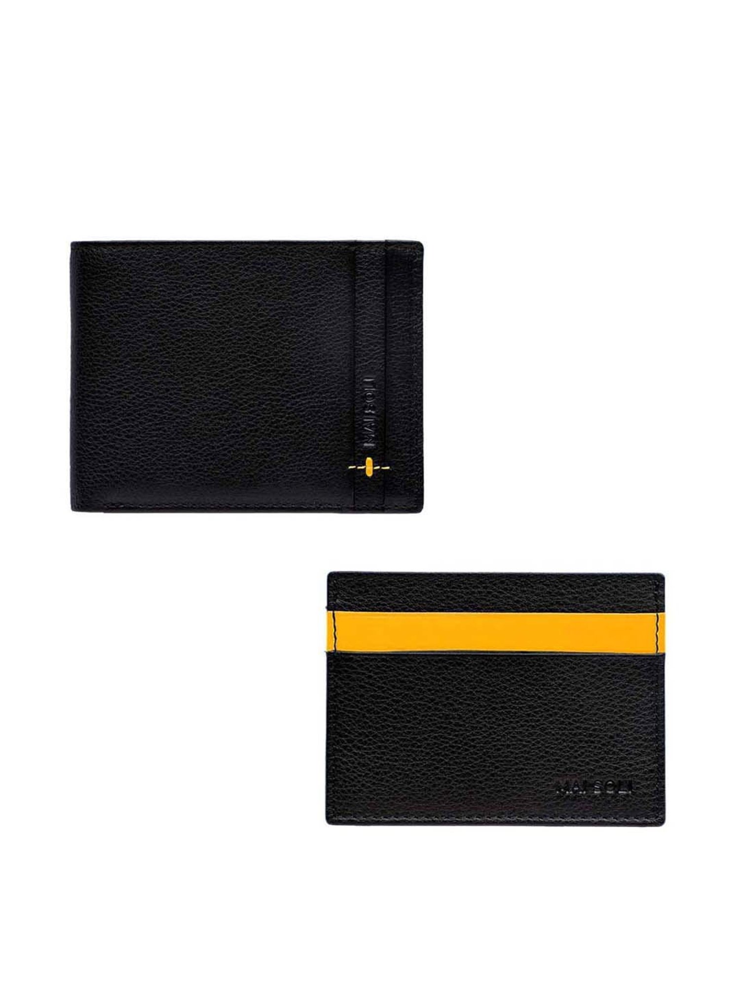 Mai Soli Black & Yellow Leather Bi-Fold Wallet & Card Holder Gift Set