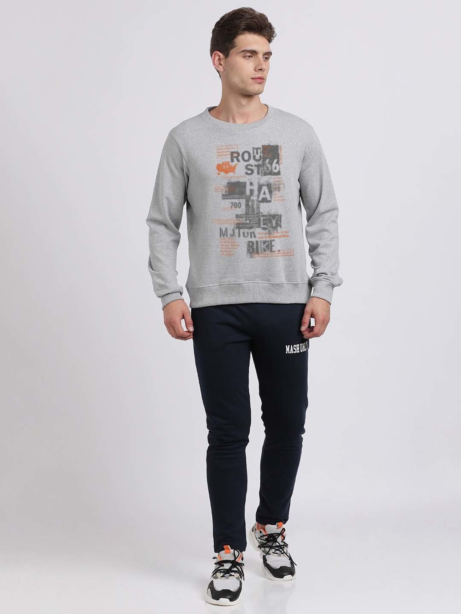 BLACK RADIO Grey Regular Fit Round Neck Printed Sweatshirt