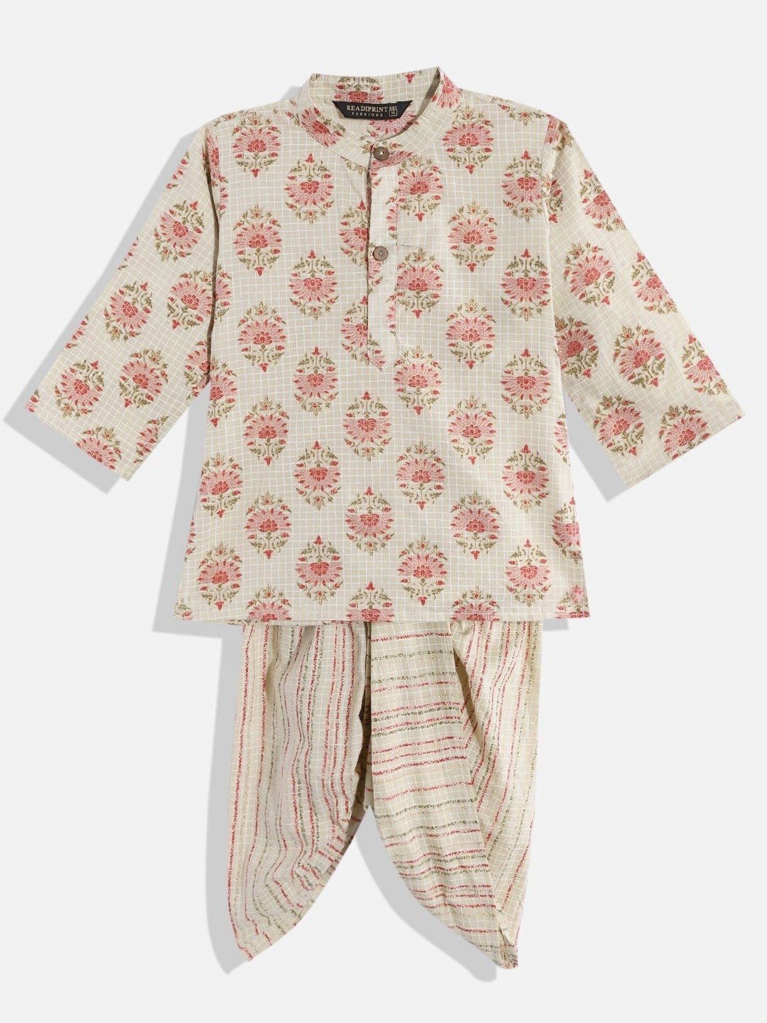 READIPRINT FASHIONS Kids Beige Floral Print Full Sleeves Kurta with Dhoti