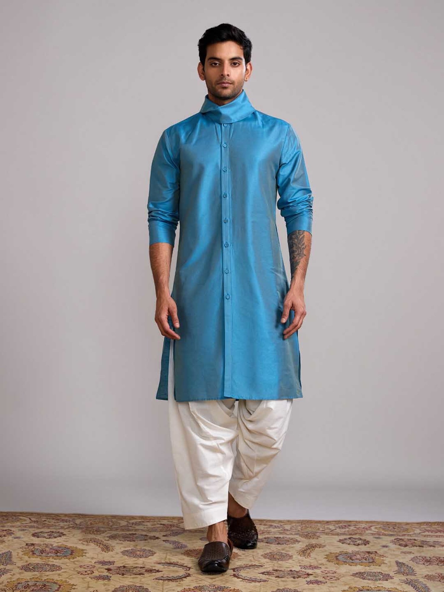 Abhishti Blue & Cream Straight Fit Kurta & Salwar Set