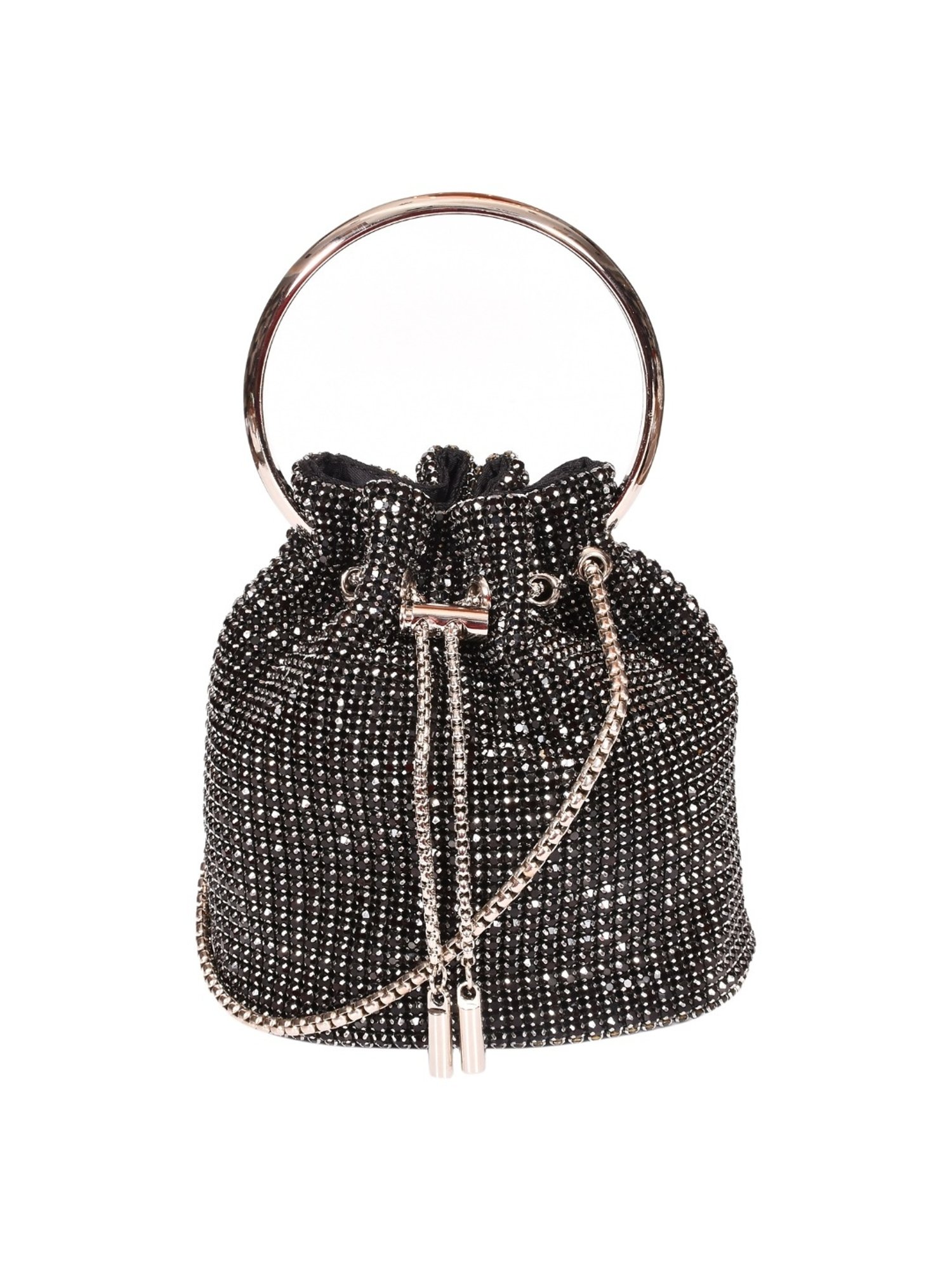 SASSORA RIM Black Leather Embellished Handbag