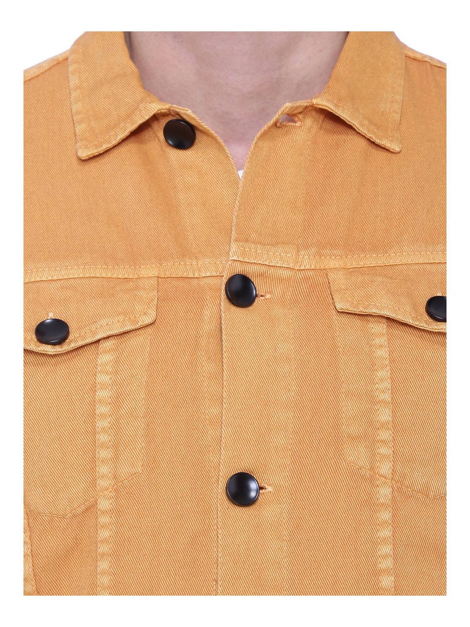 Kuons Avenue Mustard Shirt Collar Denim Jacket
