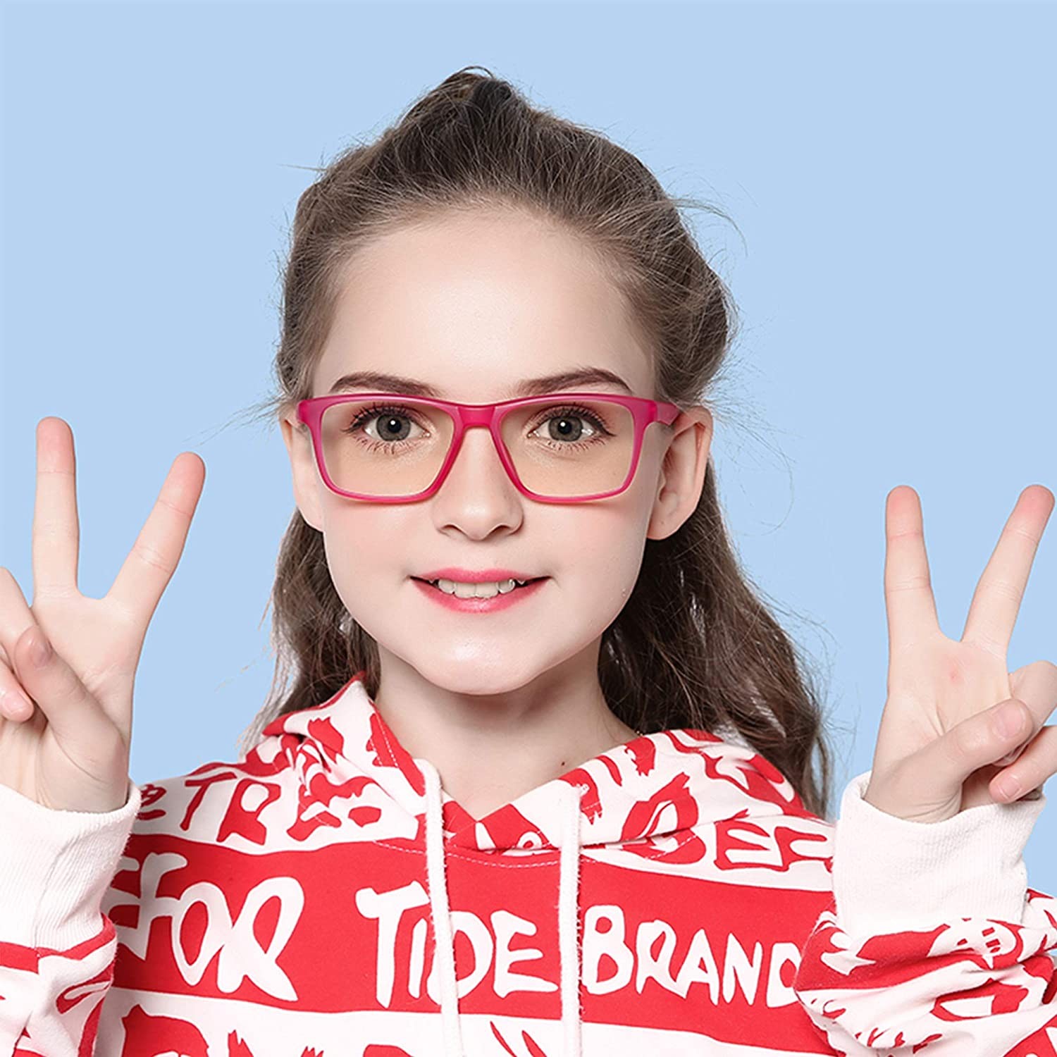 Kids Blue Light Blocking Glasses - Blue Light Glasses for Kids Girls Boys Age 7-12, Fake Glasses Anti Bluelight Glasses for Kids - Pink