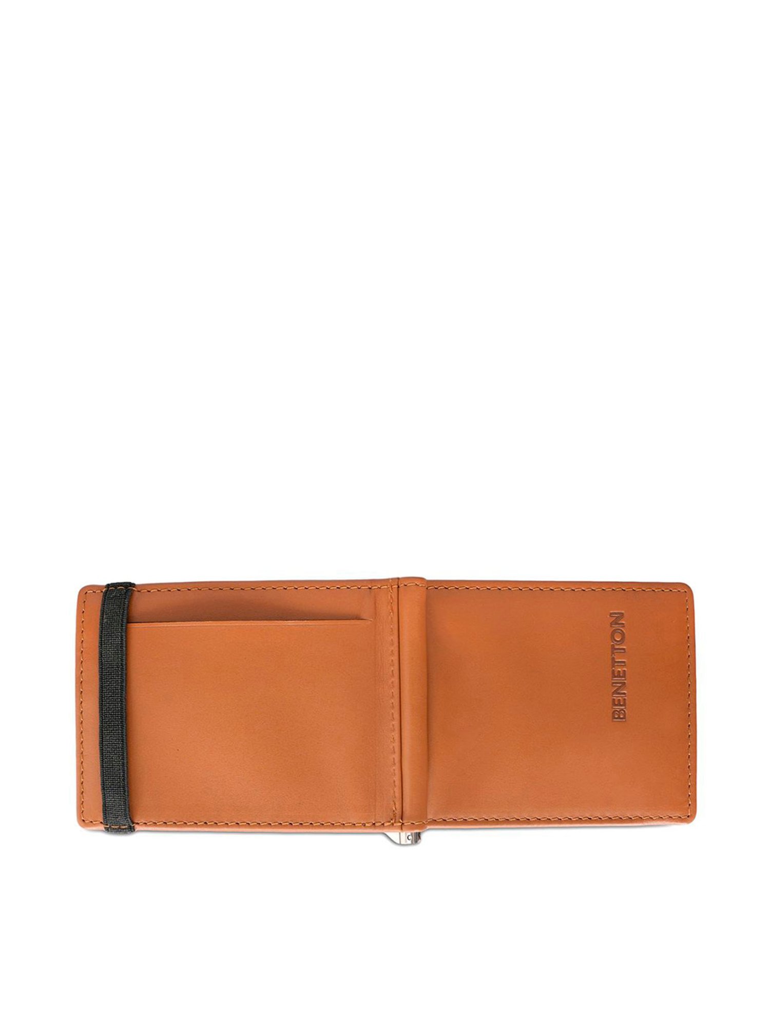 United Colors of Benetton Emberto Tan Leather Solid Money Clip Wallet