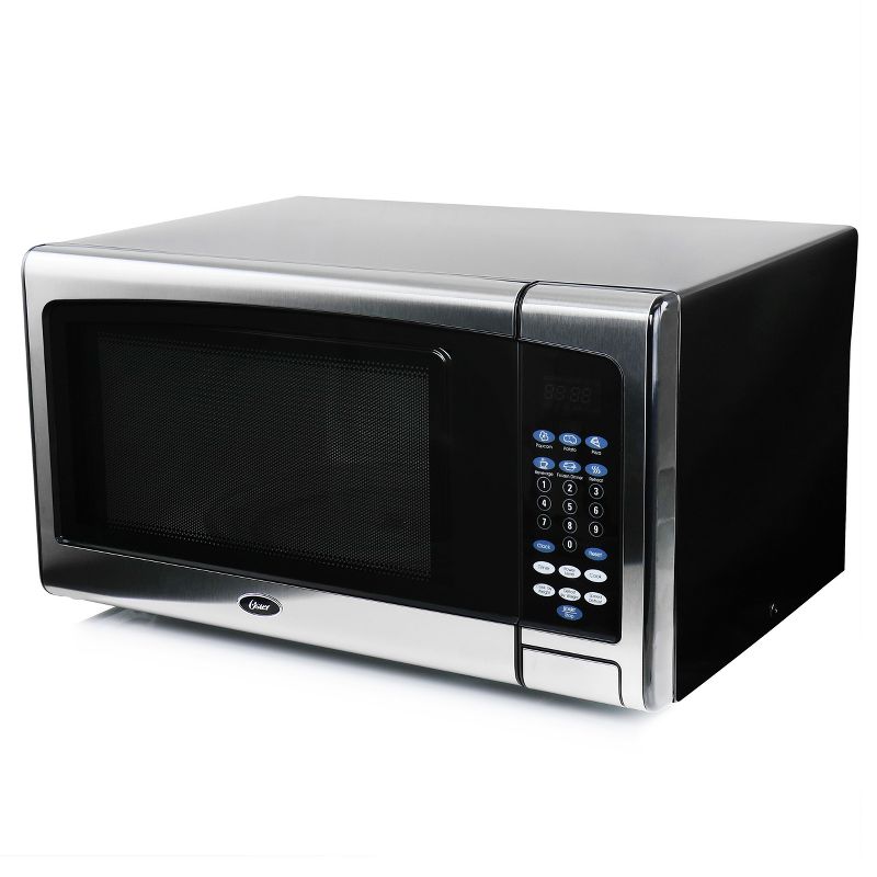 Oster 1.1 CuFt Digital Microwave Oven in Black and Silver