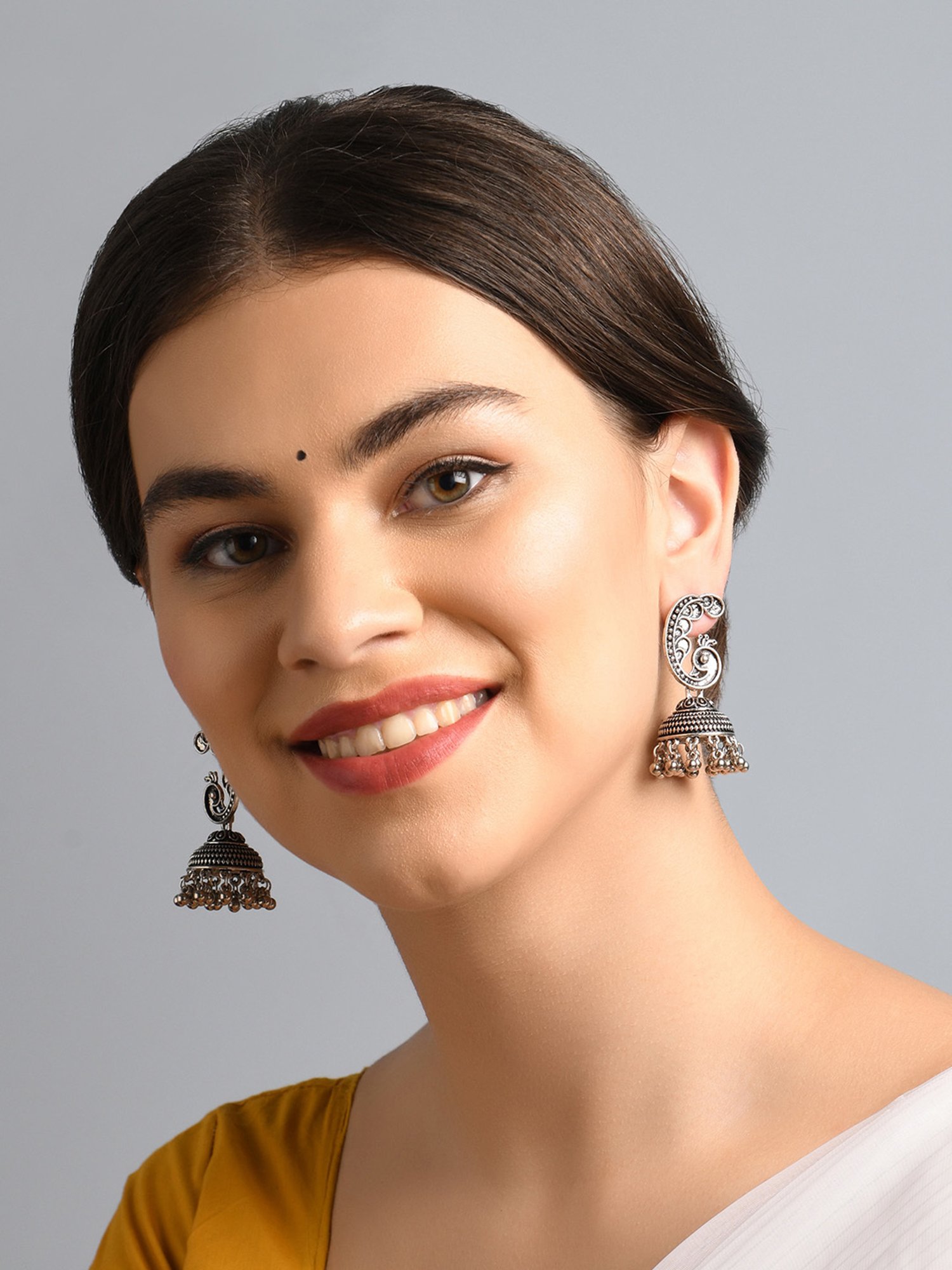 Fida Peacock Black Jhumki Earrings