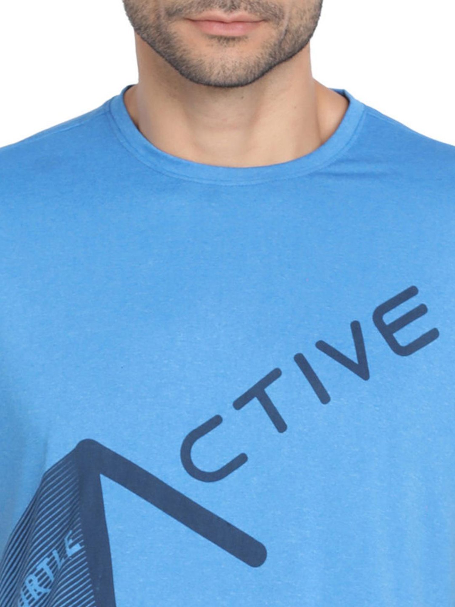 Turtle Blue Slim Fit Printed Sports T-Shirts