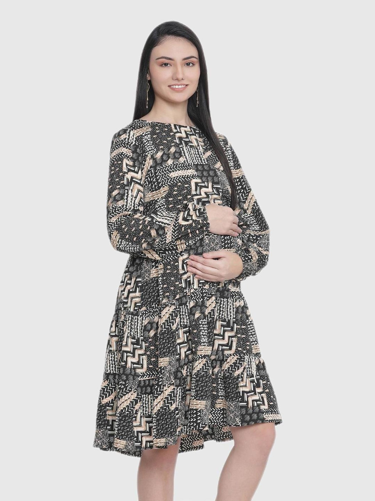 Oxolloxo Black Printed Maternity Dress