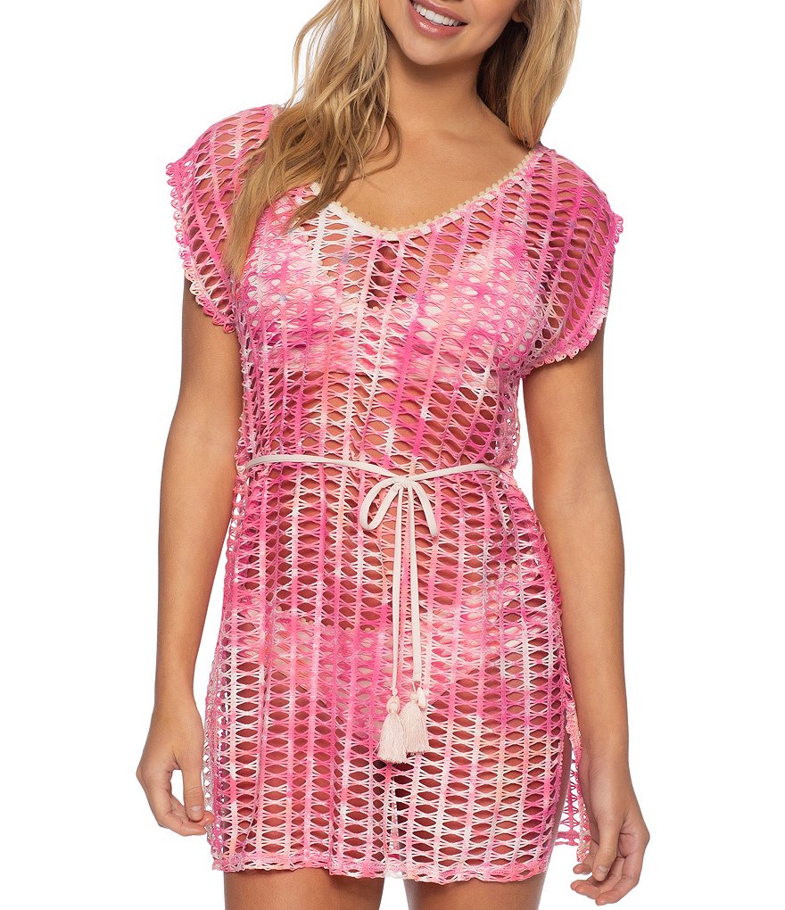 Tommy Bahama Midnight Orchid Tropical Print Scoop Neck Ruffle Hem Spa Dress