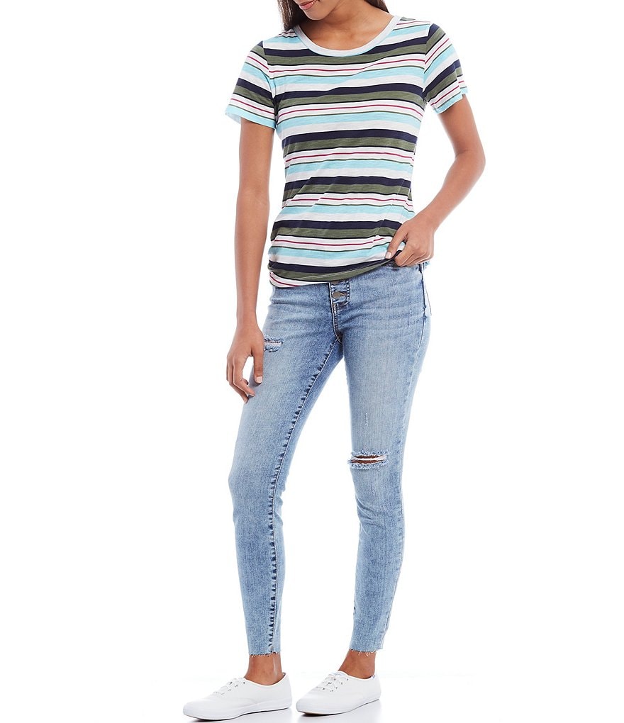 KUT from the Kloth Connie High Rise Exposed Button Fly Destruction Detail Raw Hem Skinny Jeans