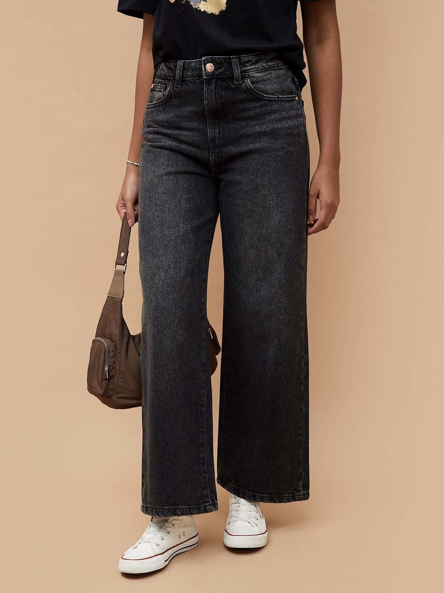 Fame Forever by Lifestyle Black Cotton Mid Rise Flared Jeans