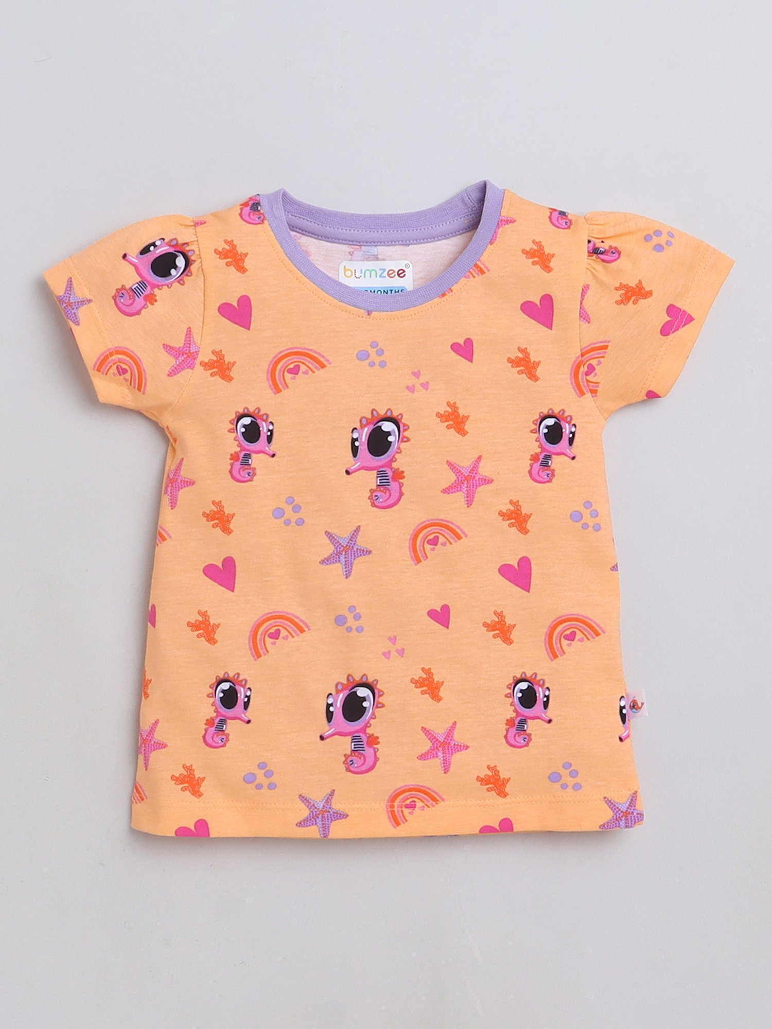Bumzee Kids Peach & Purple Printed Top With Shorts