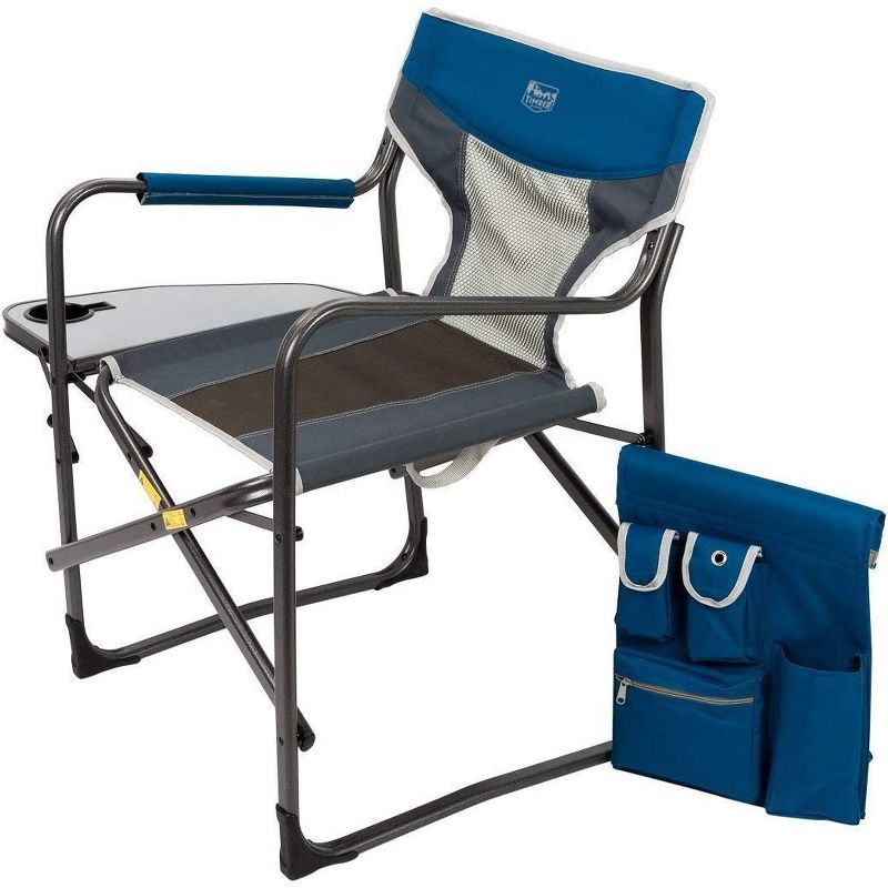 Timber Ridge Portable Lightweight Aluminum Frame Folding Camping Directors Chair with Side Table & Cupholder, Blue/Black/Gray