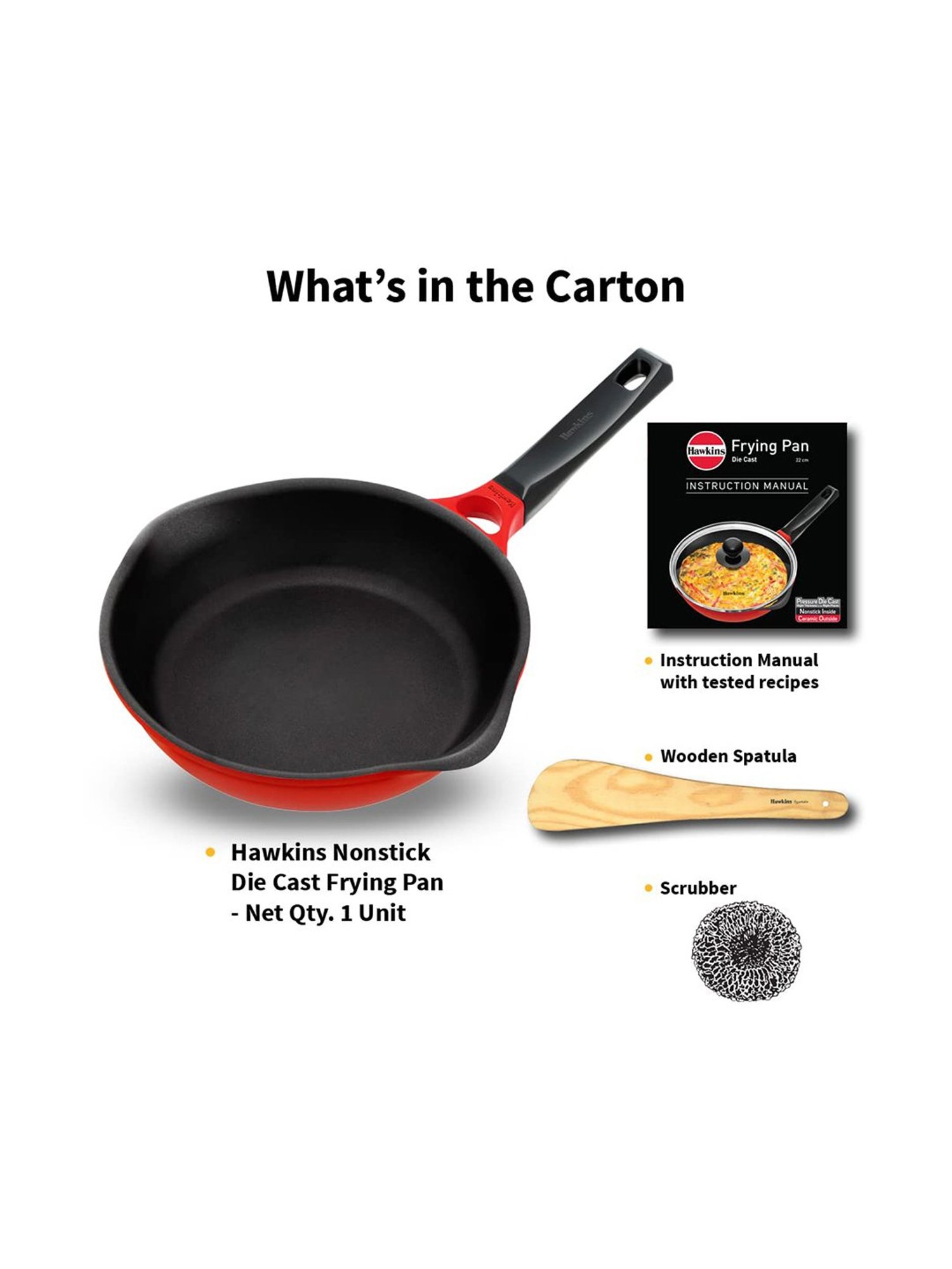 Hawkins Red Aluminium Frying Pan - 24 cm