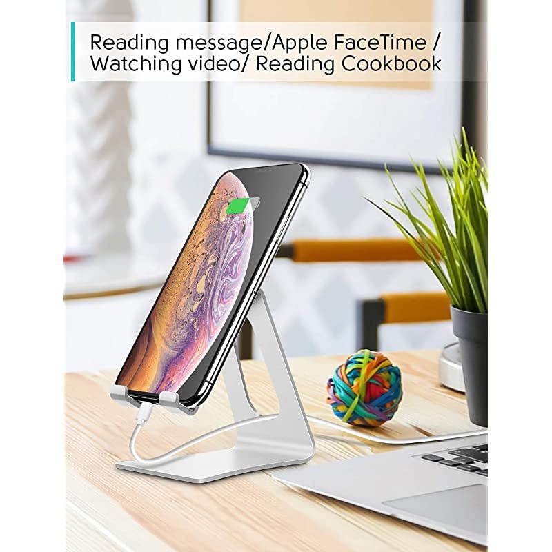 Cell Phone Stand Phone Dock Phone Holder Cradle for Smartphone and Tablet Aluminum Stand Compatible with Samsung iPhone 11 Pro Xs Xs Max Xr X 8 7 6 6s Plus 5 5s 5c Silver