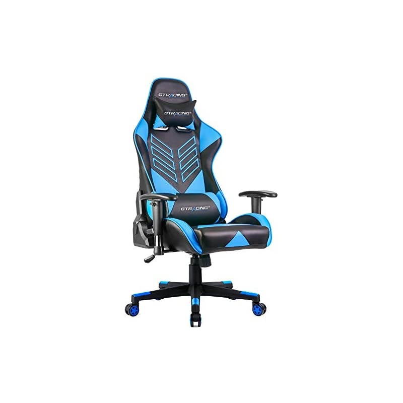 Chair Racing Office Chair Pu Leather High Back Computer Desk Chair Ergonomic Swivel Chair with Headrest and Lumbar Support Blue