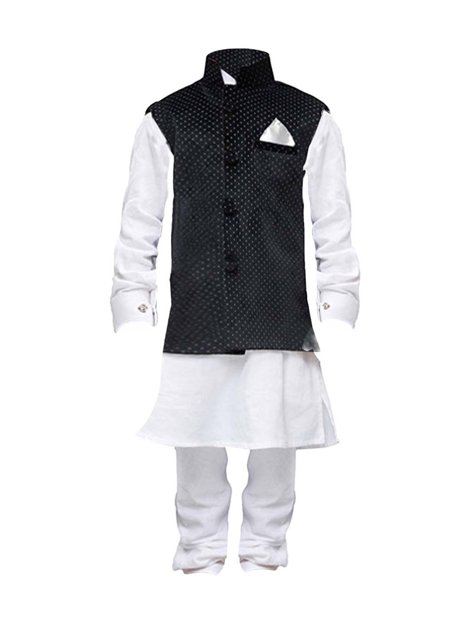 VASTRAMAY Kids White Cotton Printed Kurta Set