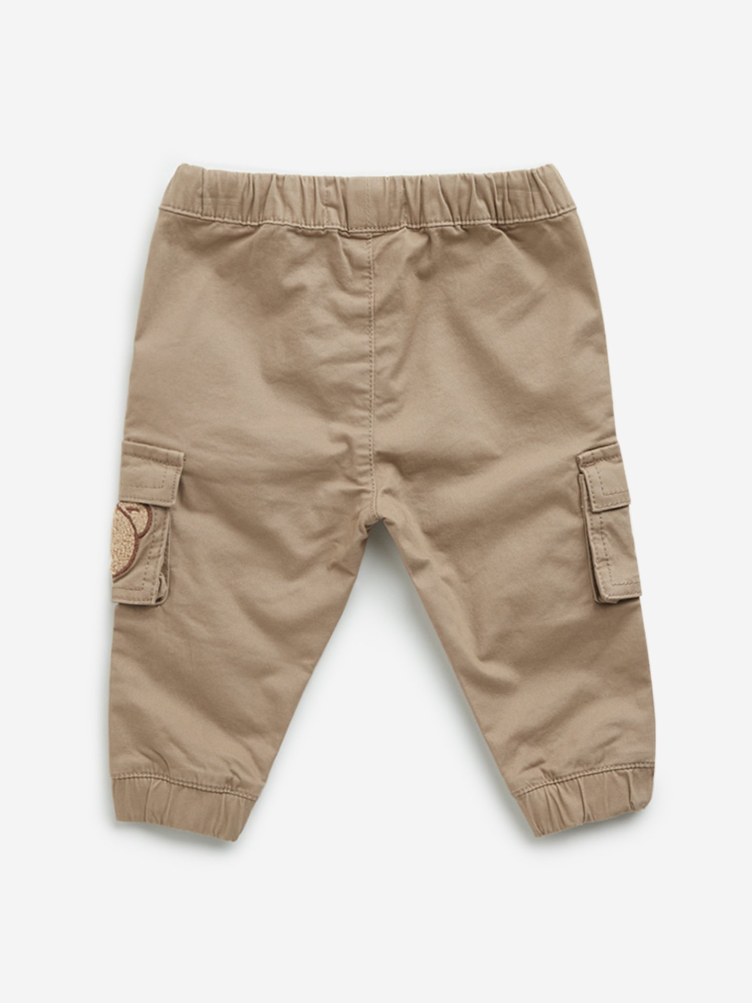 HOP Baby by Westside Taupe Bear Mid-Rise Cotton Blend Cargo Joggers