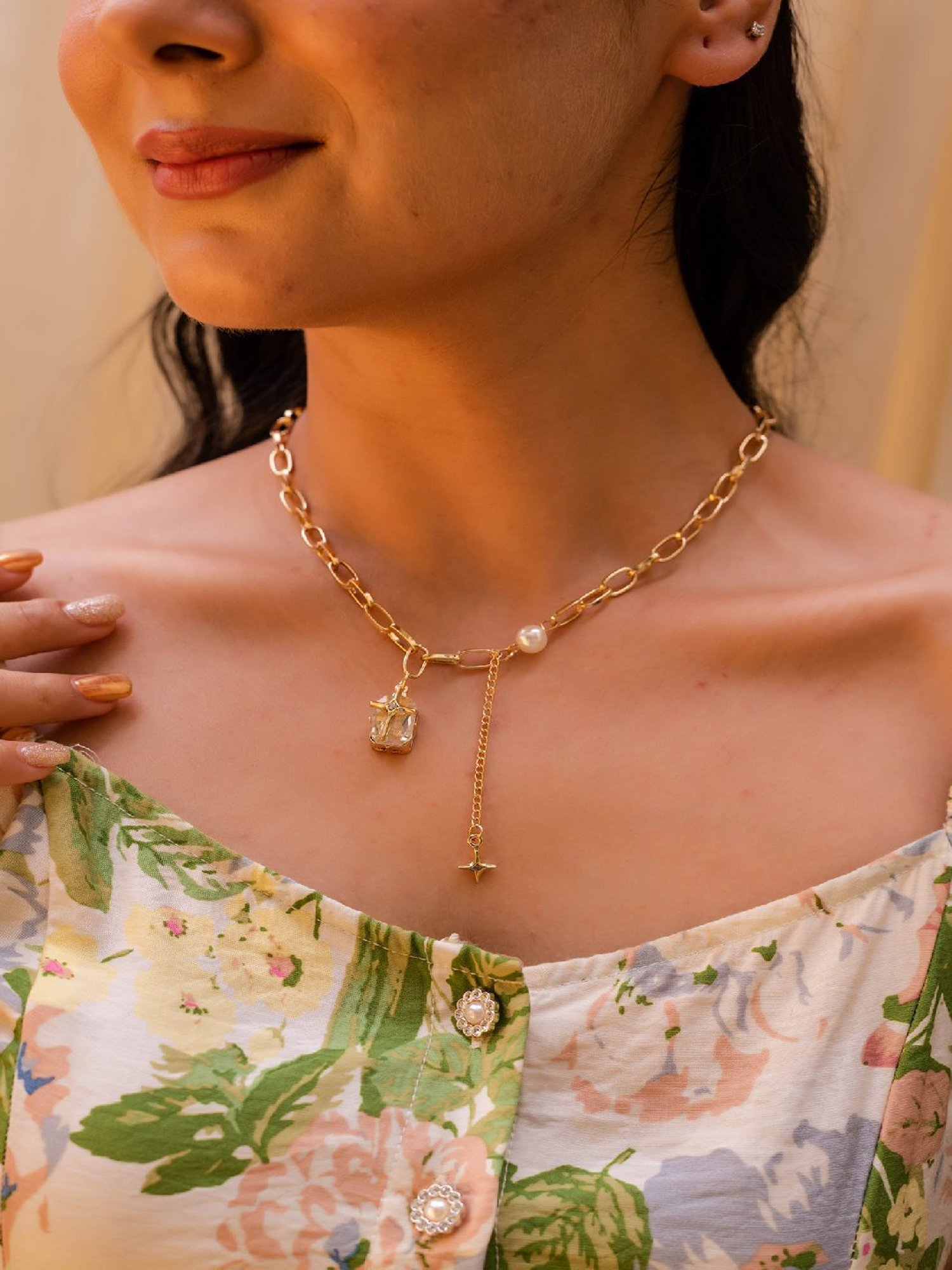 Jewelz Chain Necklace With Beautiful Stone Pendant for Girls & Women