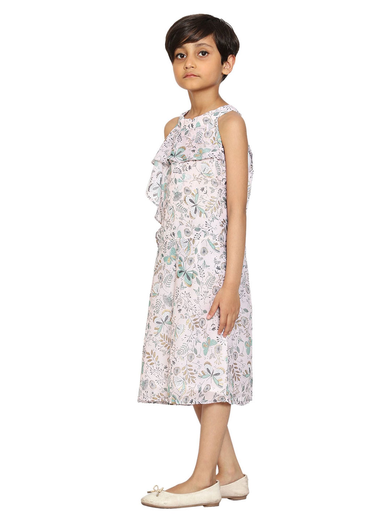 Kiddopanti Kids Light pink Floral Print Dress