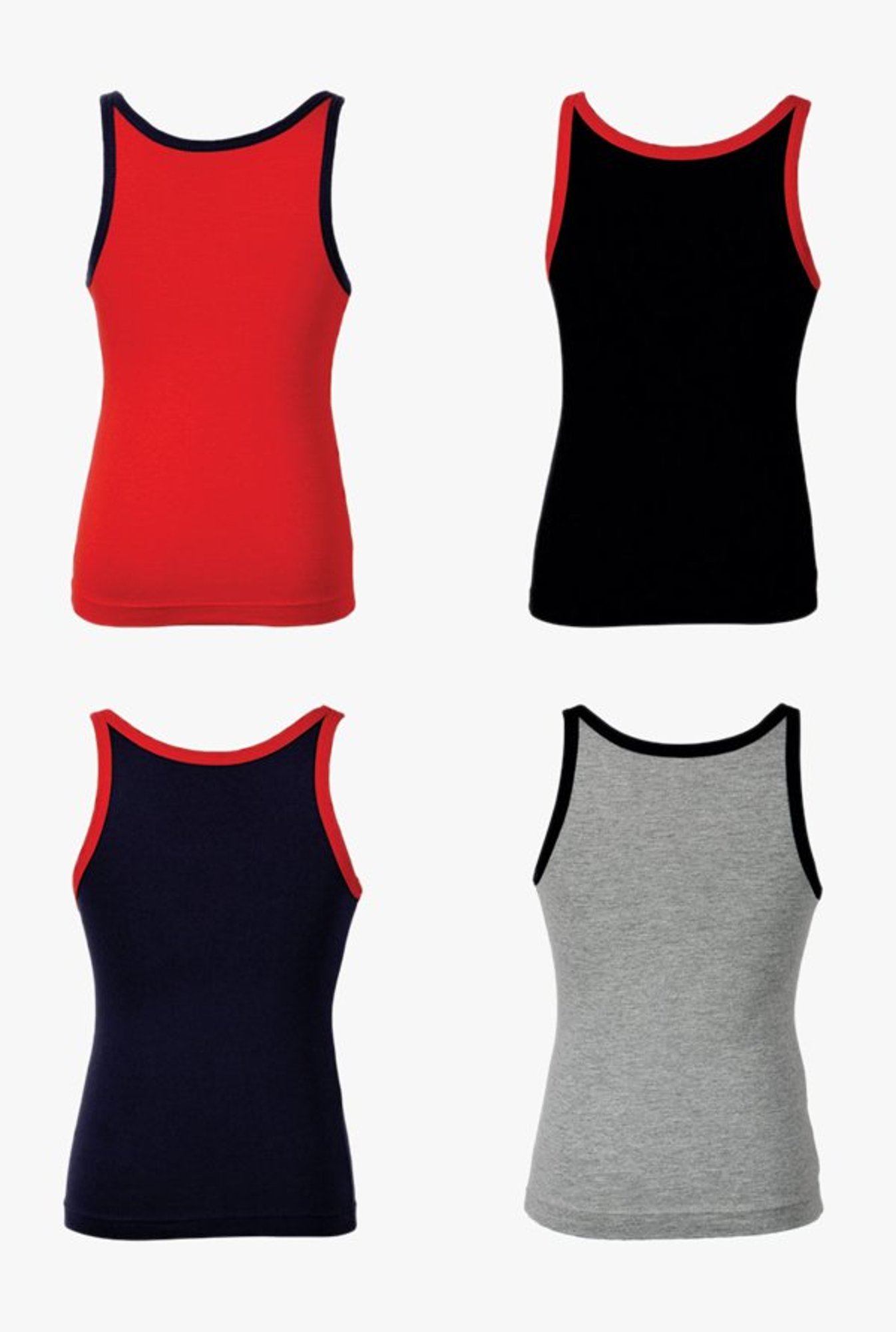 Bodycare Kids Red, Black, Navy & Grey Solid Vests (Pack of 4)
