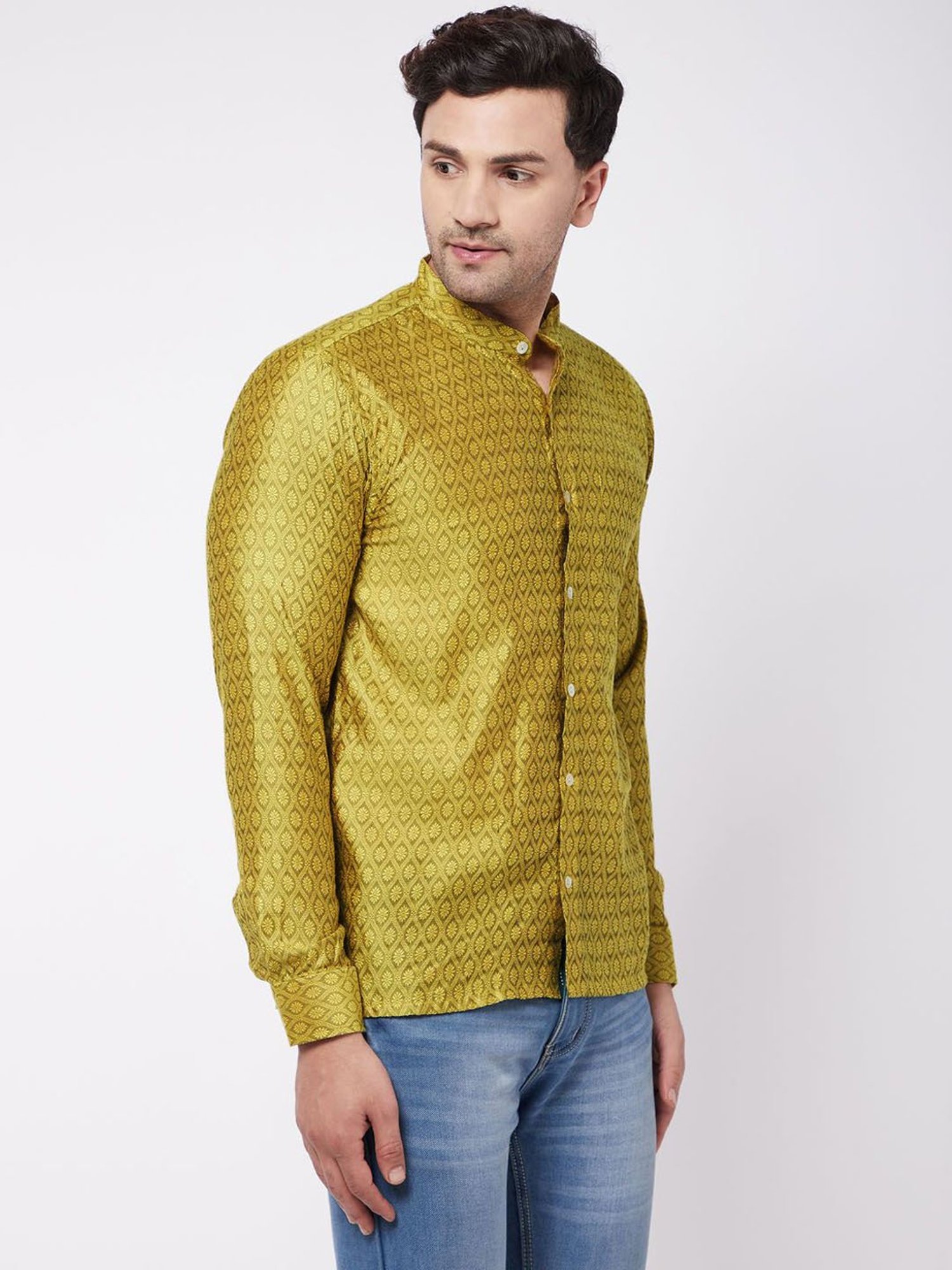 Vastramay Yellow Straight Fit Printed Shirts