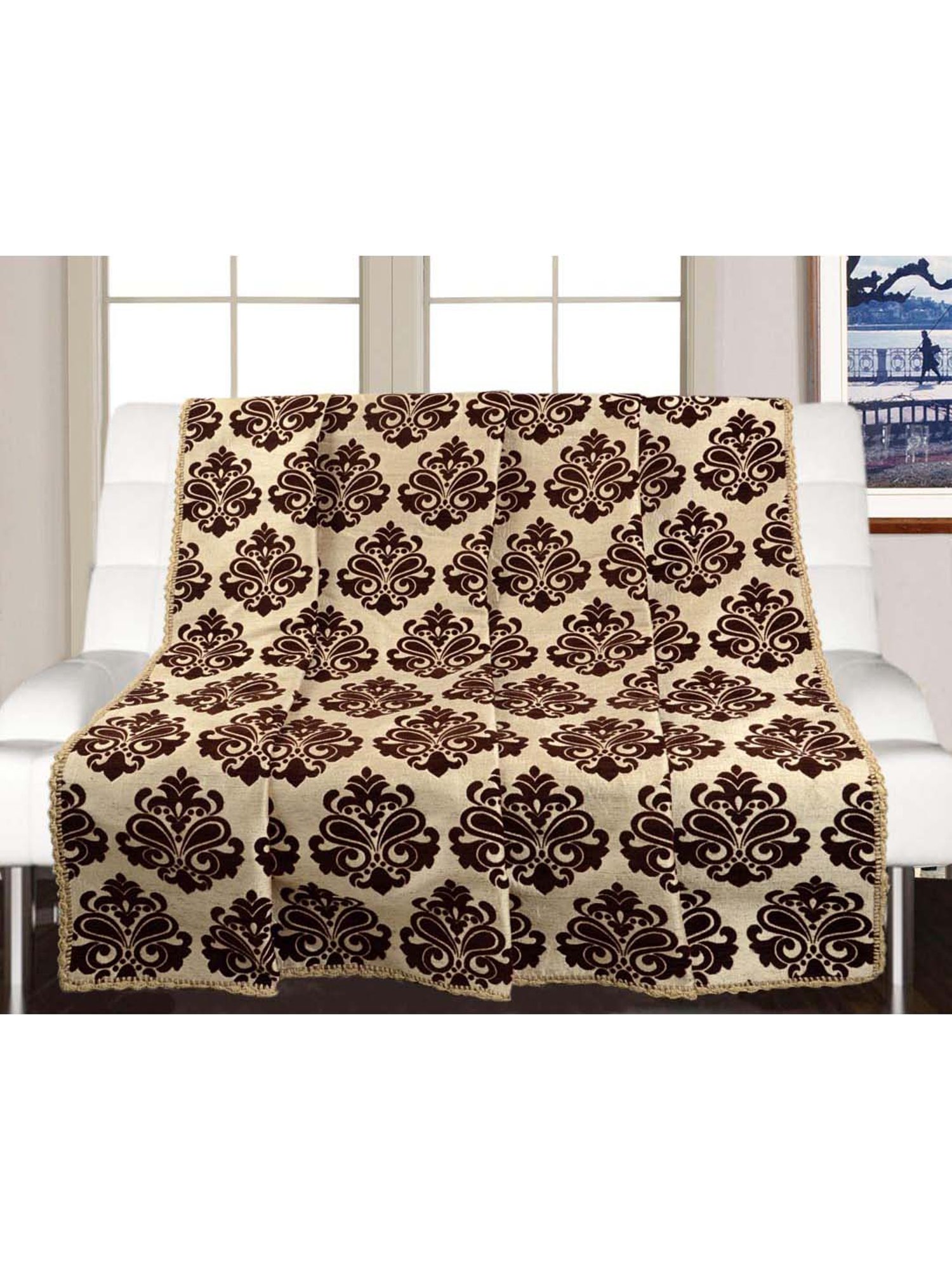 Nestasia Red & Cream Chevron Cotton Knitted Throw blanket with texture for Living Room or Bedroom