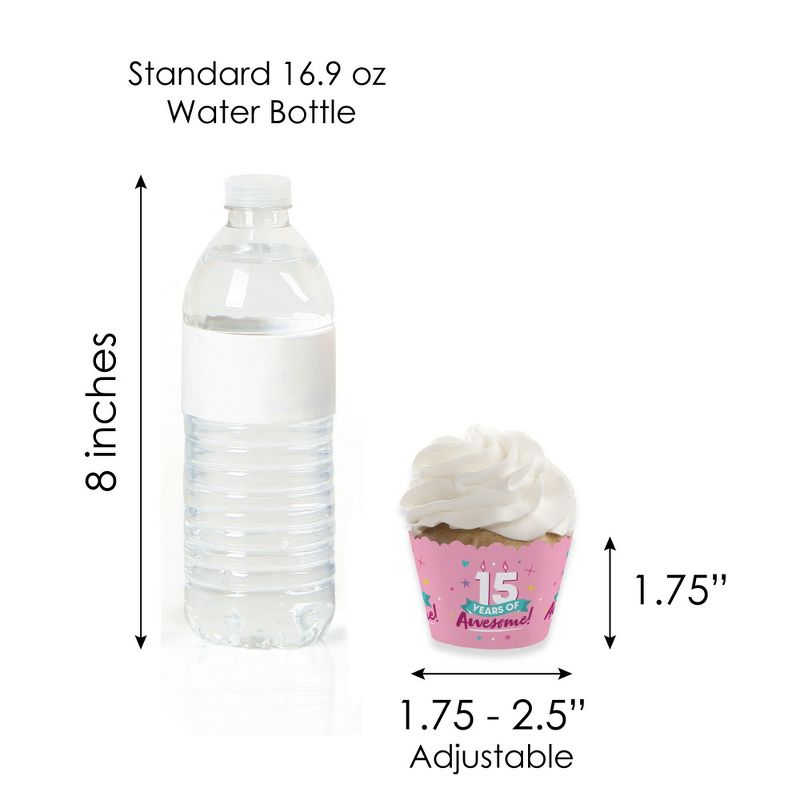 Big Dot of Happiness Girl 15th Birthday - Cupcake Decoration - Teen Birthday Party Cupcake Wrappers and Treat Picks Kit - Set of 24