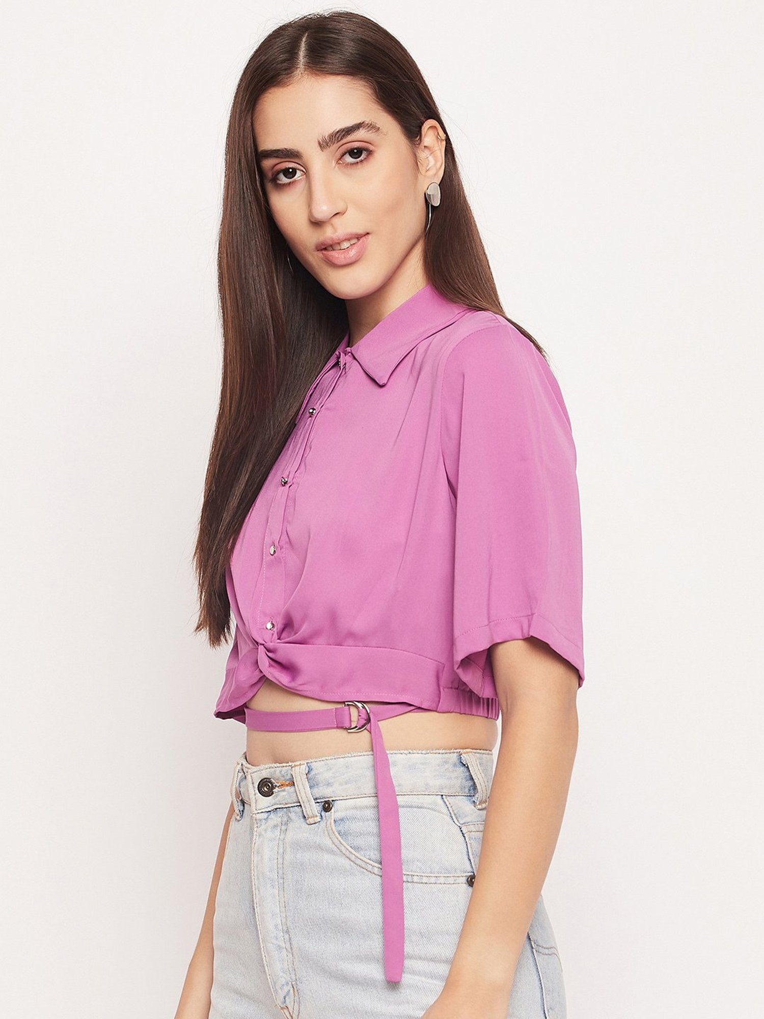 MADAME Purple Regular Fit Crop Top