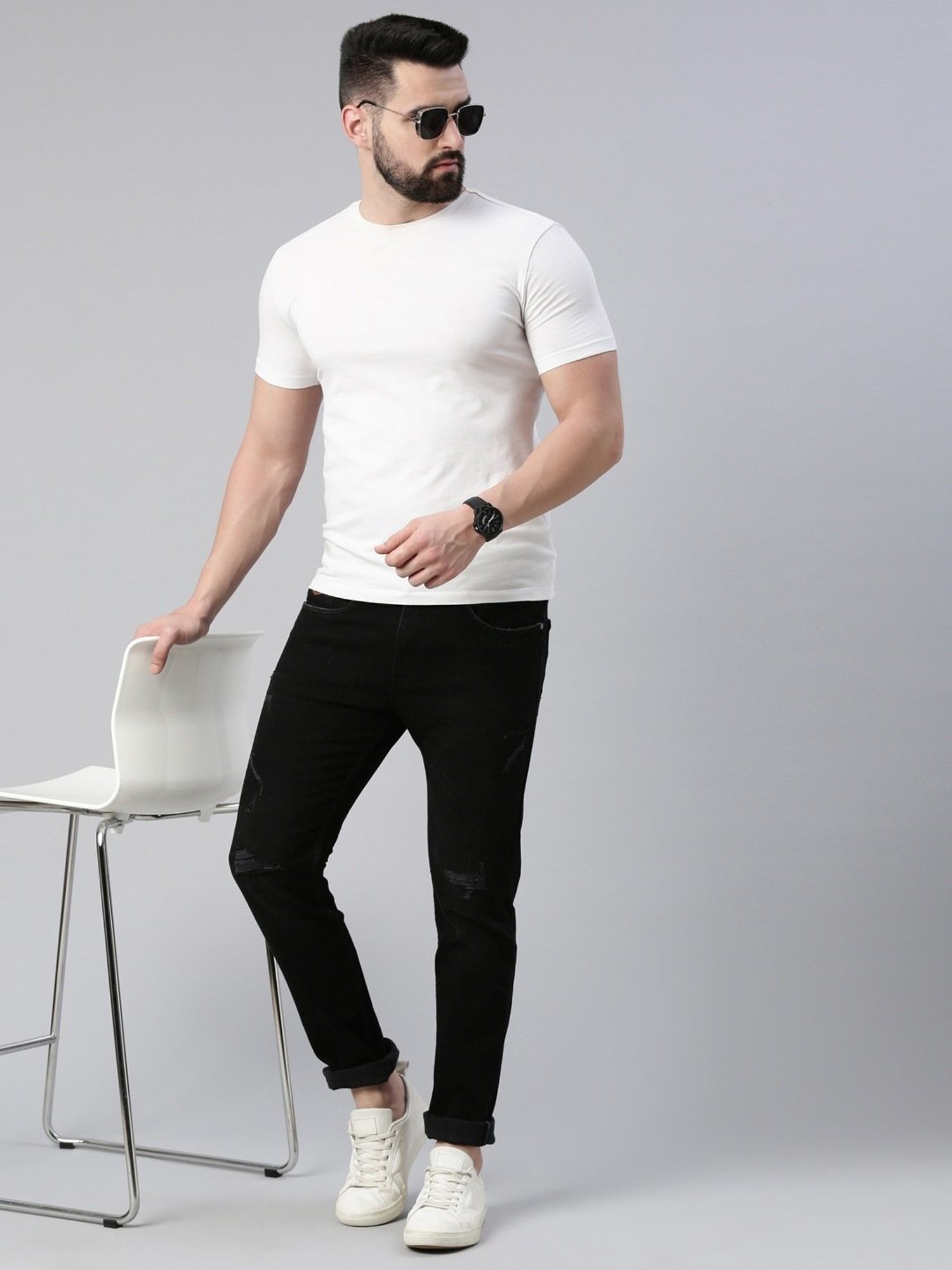 CINOCCI Black Cotton Slim Fit Jeans
