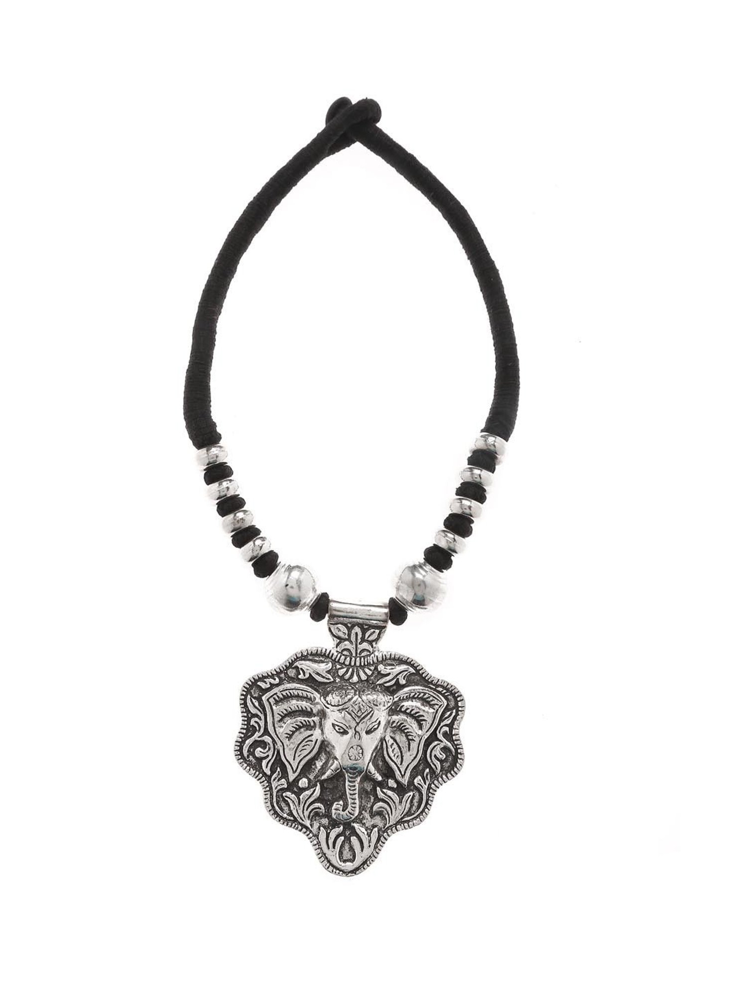 Imli Street Elephant Design Black & Silver Necklace