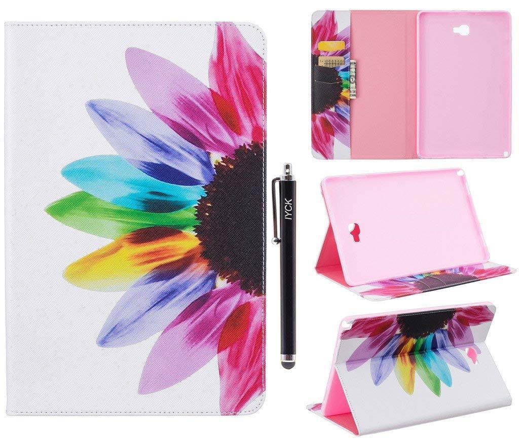 Galaxy Tab A 10.1 Case, iYCK Premium PU Leather Flip Folio [Card Slot] Protective Shell Wallet Case Cover with Stand Kickstand for Samsung Galaxy Tab A 10.1inch SM-T580 - Colorful Flower