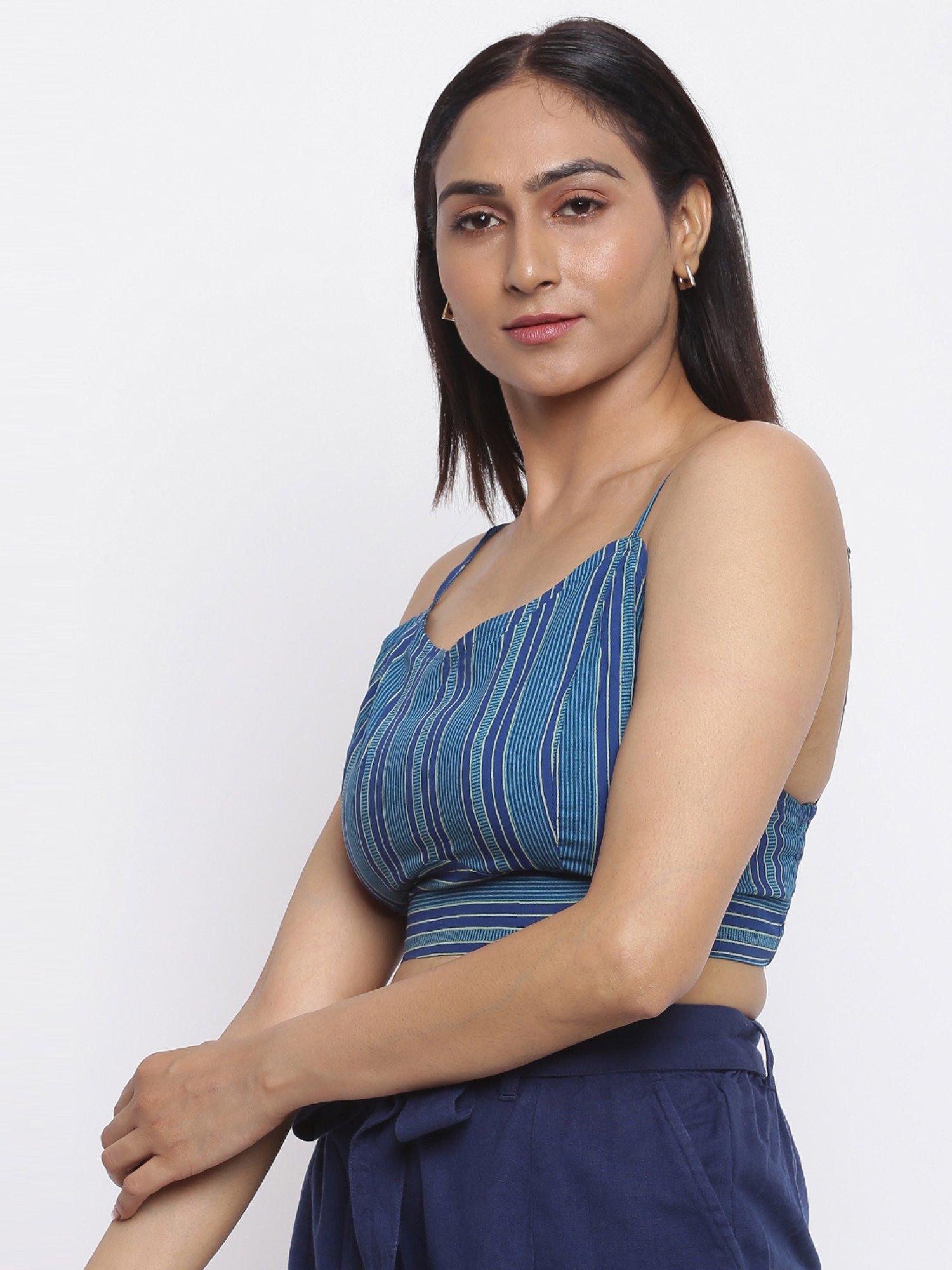 Fabindia Blue Striped Crop Top