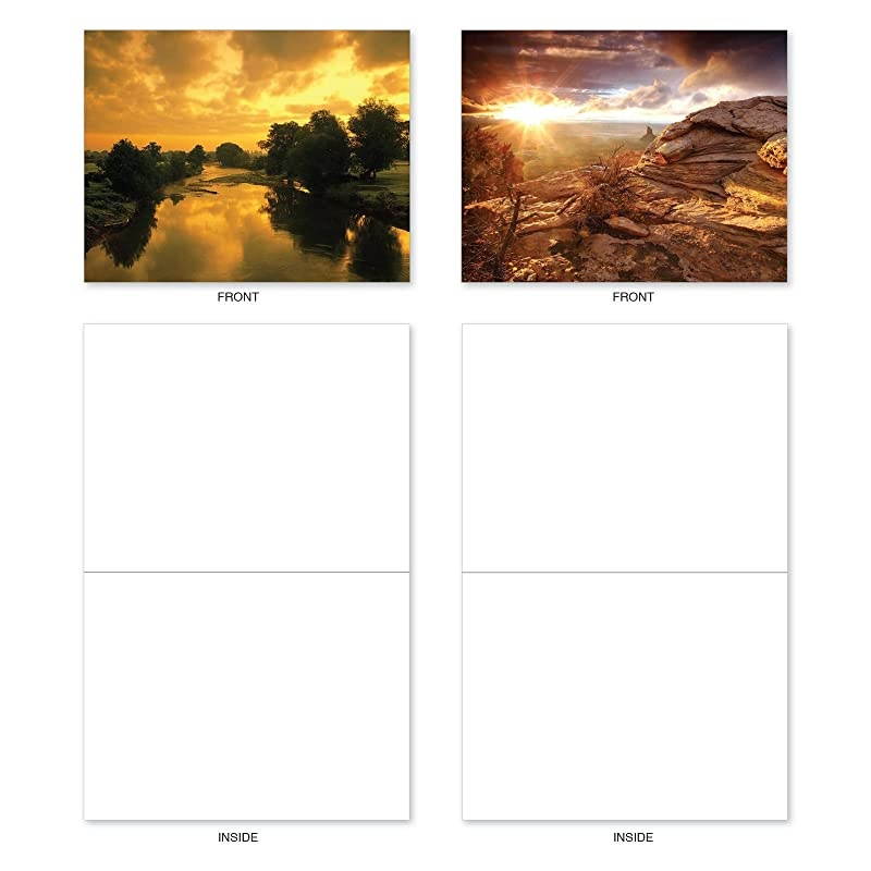Sun Settings 10 Assorted Note Cards Blank 4 x 512 Inch Assorted Scenic Landscapes Sunset Cards Boxed M1740BN
