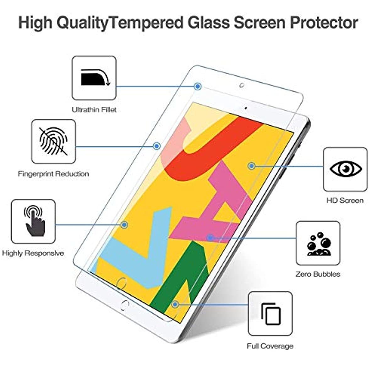 ProCase iPad 10.2" 7th 2019 Tempered Glass Screen Protectors 2 Pack Bundle with iPad 7th 10.2" 2019 / iPad Air 3 10.5" 2019 / iPad Pro 10.5" 2017 Blue Kids Friendly Cover