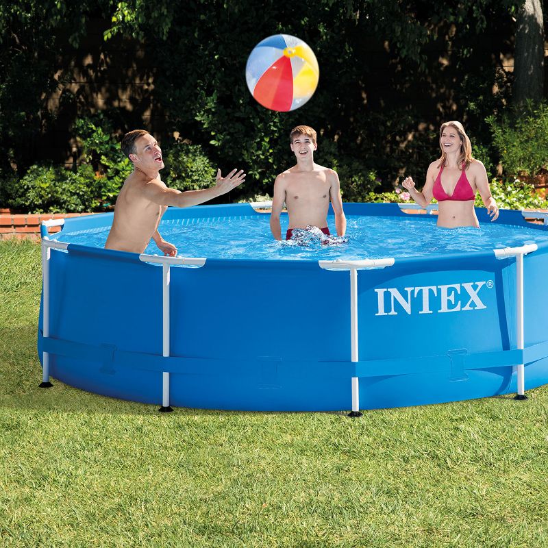 Intex 28206EH 10 Feet x 30 Inch Metal Frame Outdoor Backyard Above Ground Circular Beachside Swimming Pool with Pool Care 3 Inch Chlorine Tabs, 50 lbs