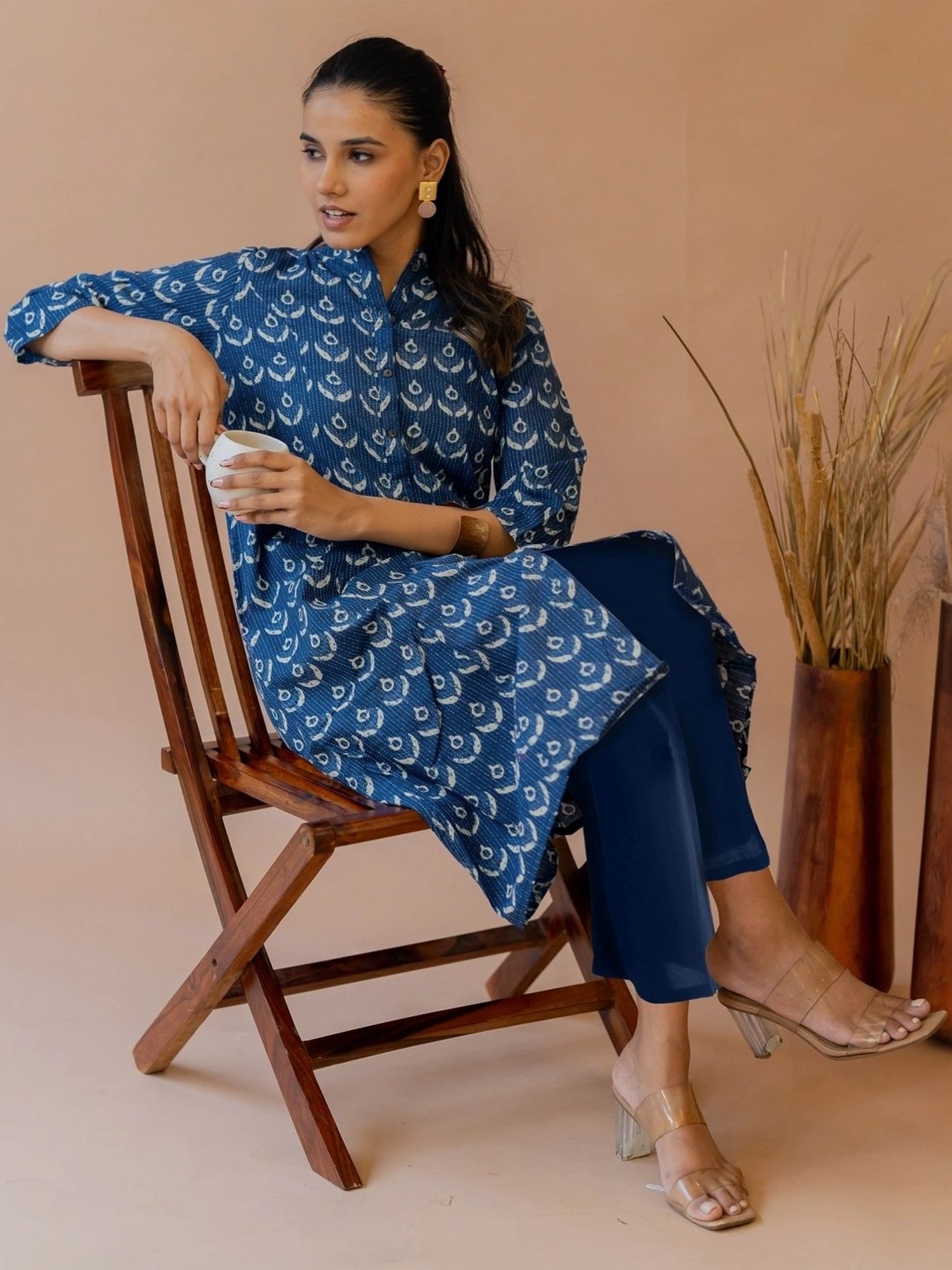 MIRCHI FASHION Blue Cotton Printed A Line Kurta