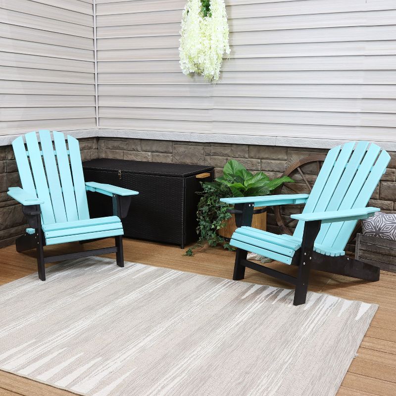 Sunnydaze All-Weather HDPE Outdoor Patio Adirondack Chair with Drink Holder, Black and Turquoise, 2pk