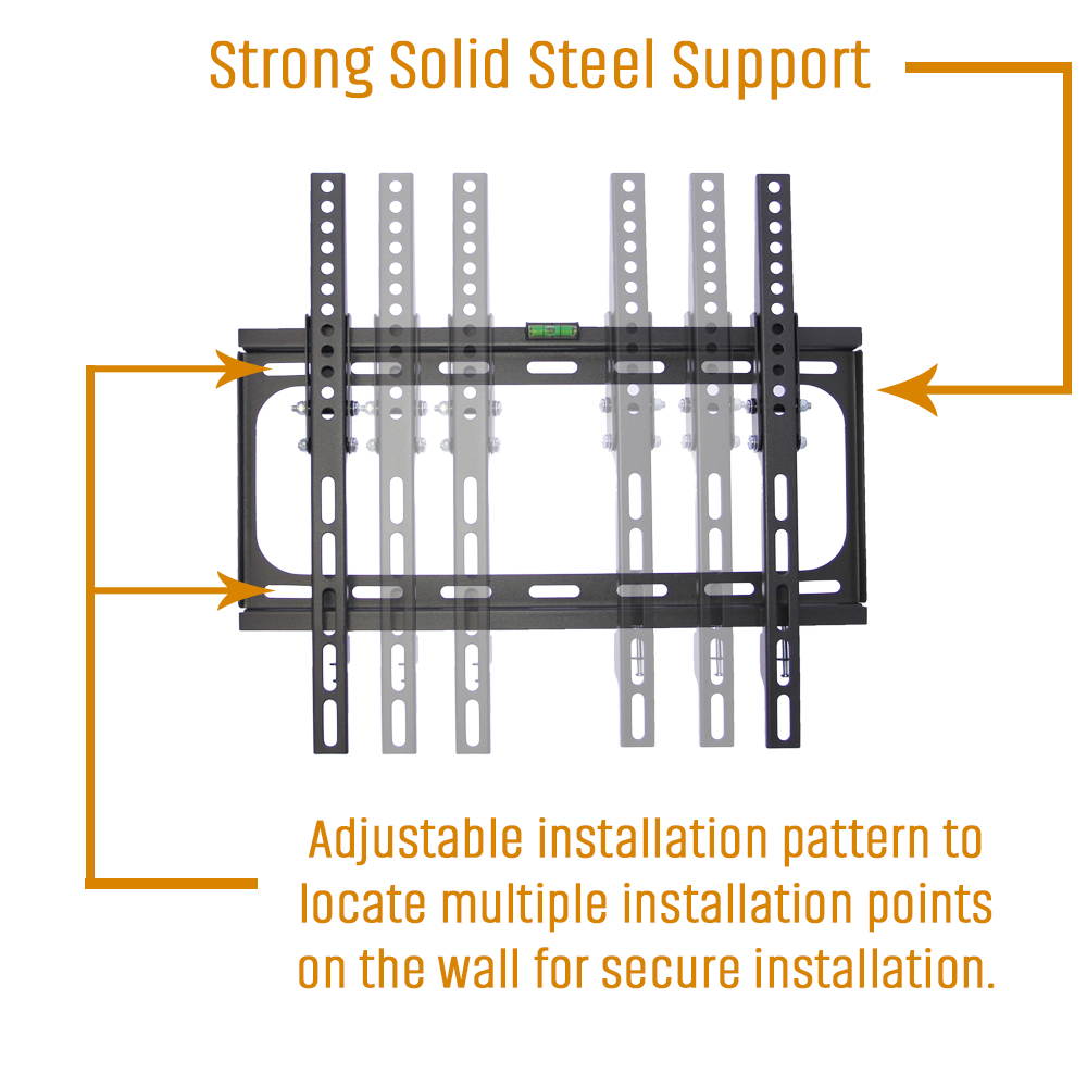 Tilt TV Wall Mount Bracket Fits 26-55" TV's 400x400 VESA Low Profile Ultra Slim including Bubble Level & 6ft. HDMI Cable &-(Black)- KORAMZI KWM989T