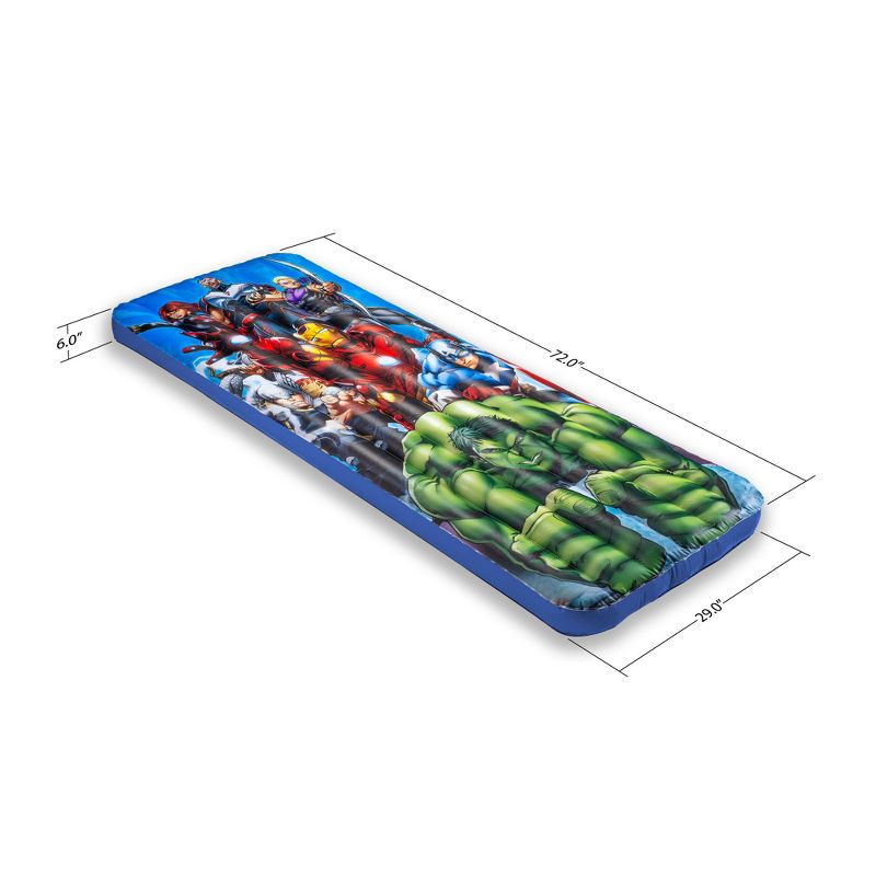 Living iQ Inflatable Jr Twin Portable Small Travel Size Kids Toddler Sleeping Blow Up Air Bed Mattress, Marvel Avengers