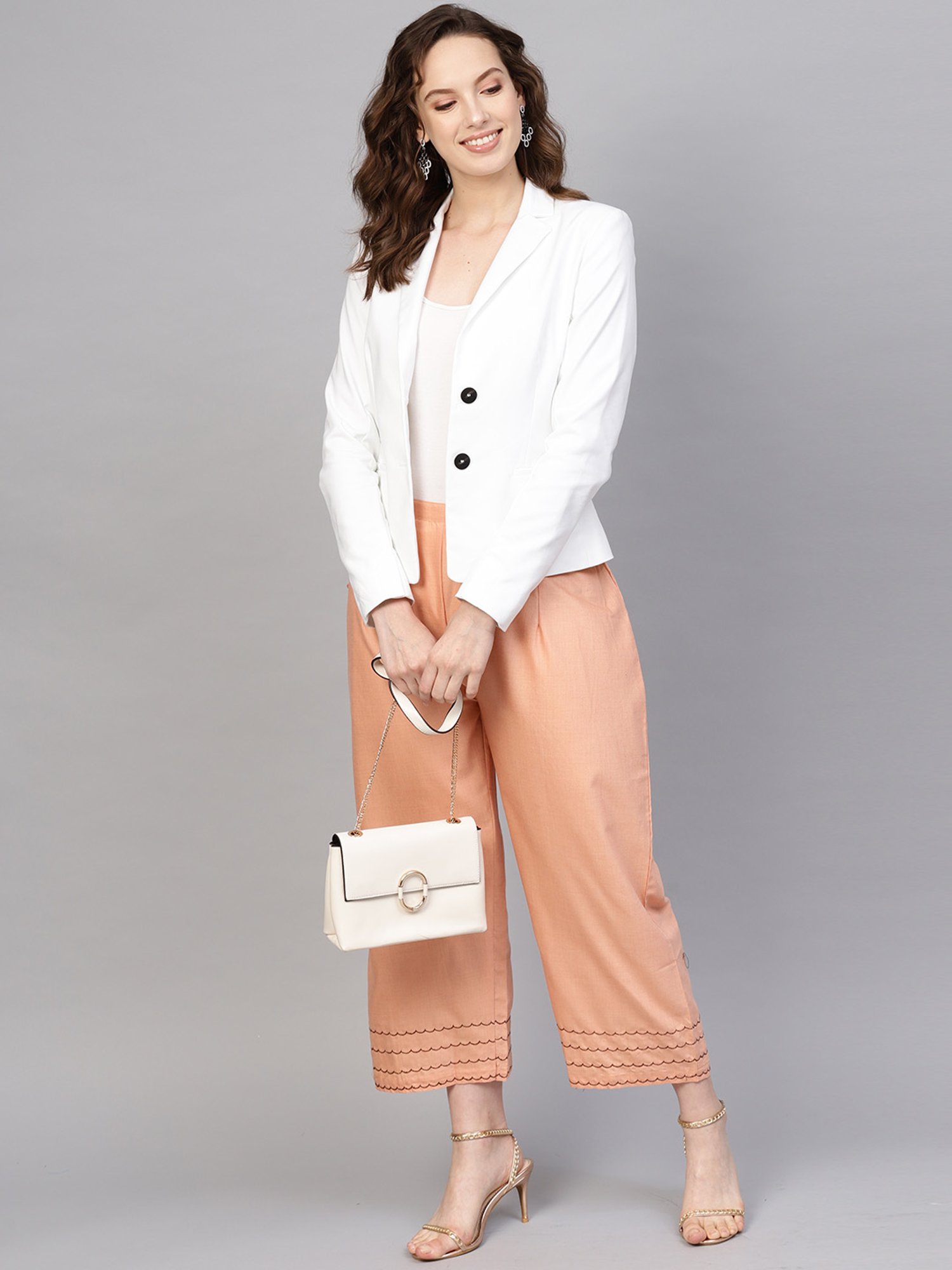 Indo Era Peach Regular Fit Palazzos