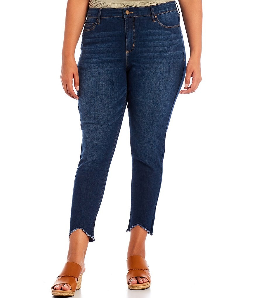 Code Bleu Plus Size High Rise Hi-Low Raw Hem Skinny Ankle Jeans