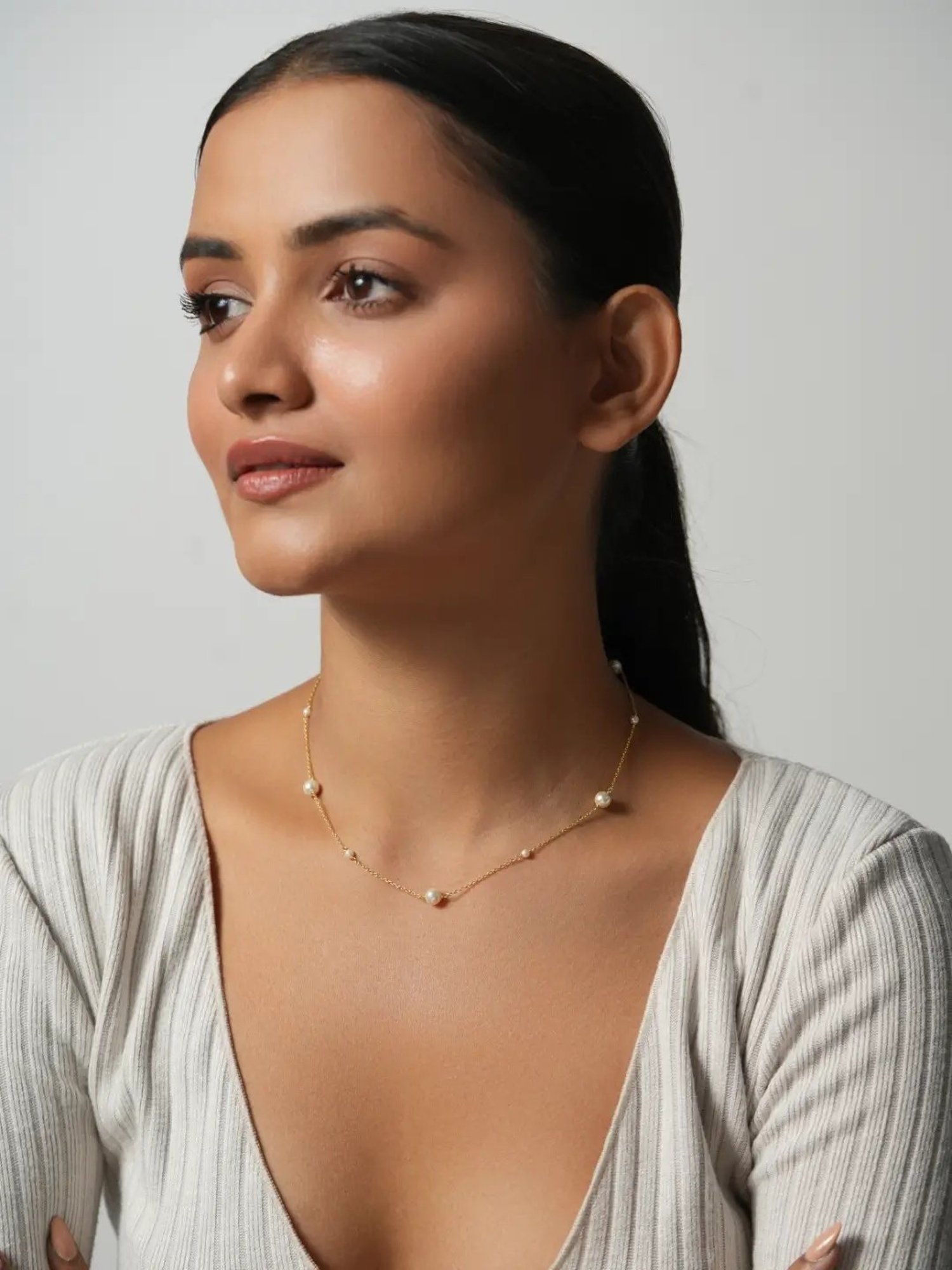 Mabel 92.5 Sterling Silver 18k Gold-Plated Beaded Small and Big Pearl Necklace