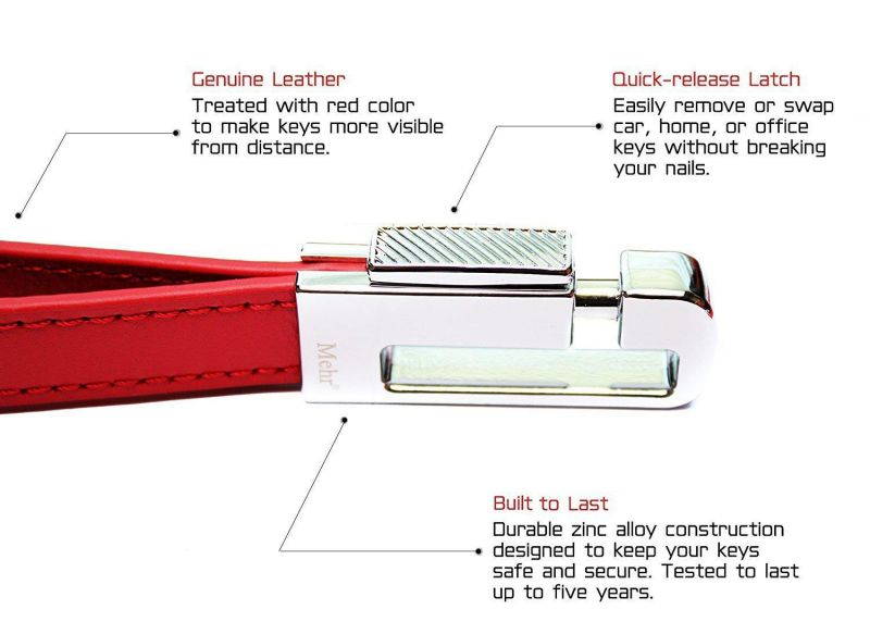 Mehr Elegant Genuine Leather Valet Key Chain - Smart & Useful Detachable Keychain w Key Rings (Monaco Red)